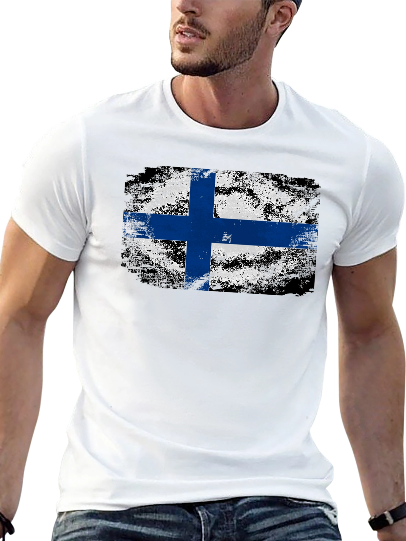 Finnish Flag Grunge Style T-Shirt