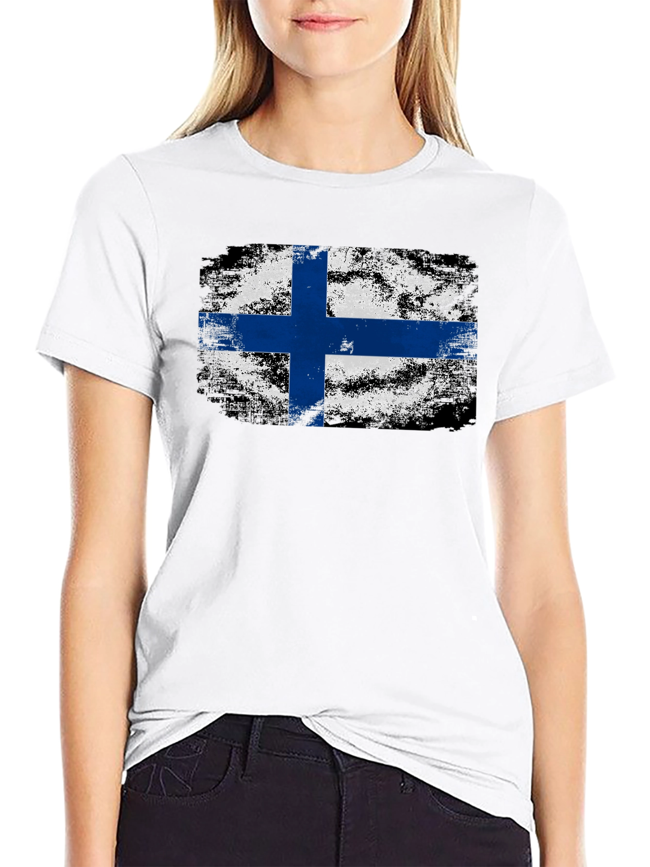 Finnish Flag Grunge Style T-Shirt