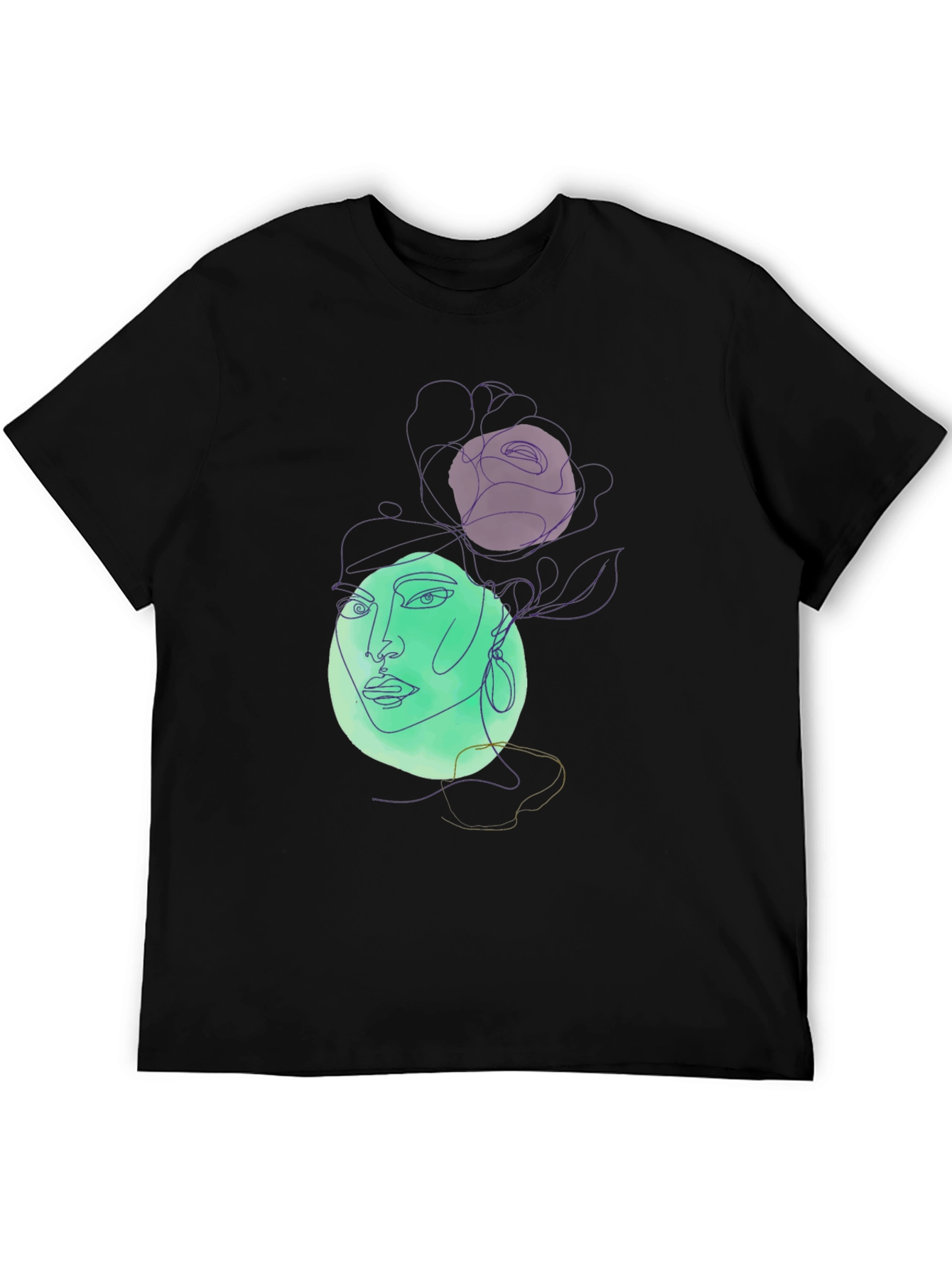 Abstract Line Art Womans Face Black T-Shirt