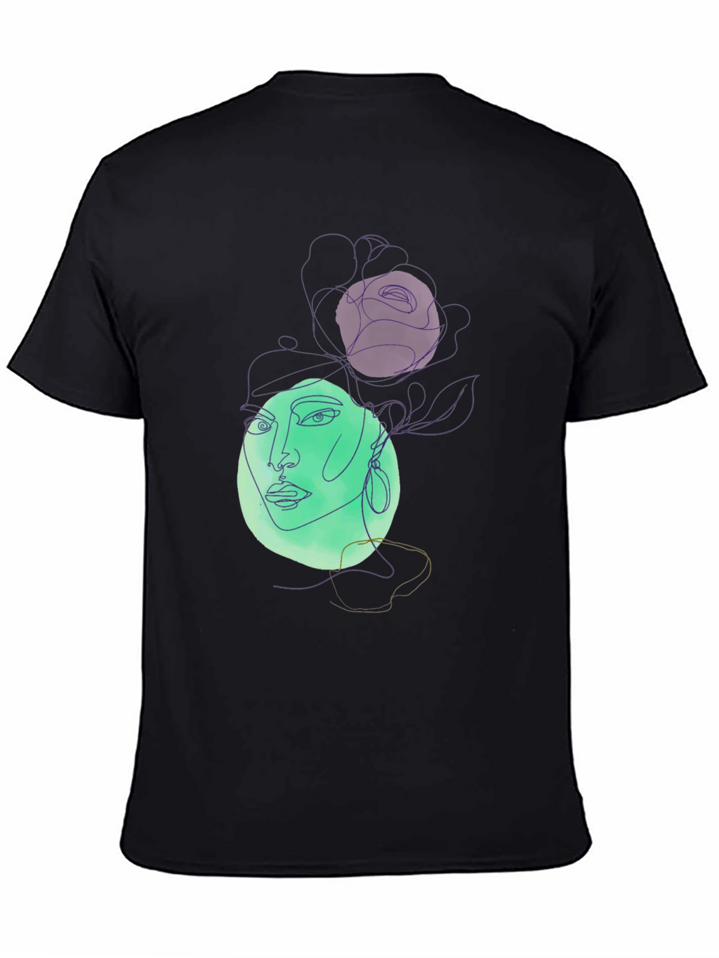 Abstract Line Art Womans Face Black T-Shirt
