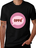 Trendy Black T-Shirt with OPPA Speech Bubble Graphic