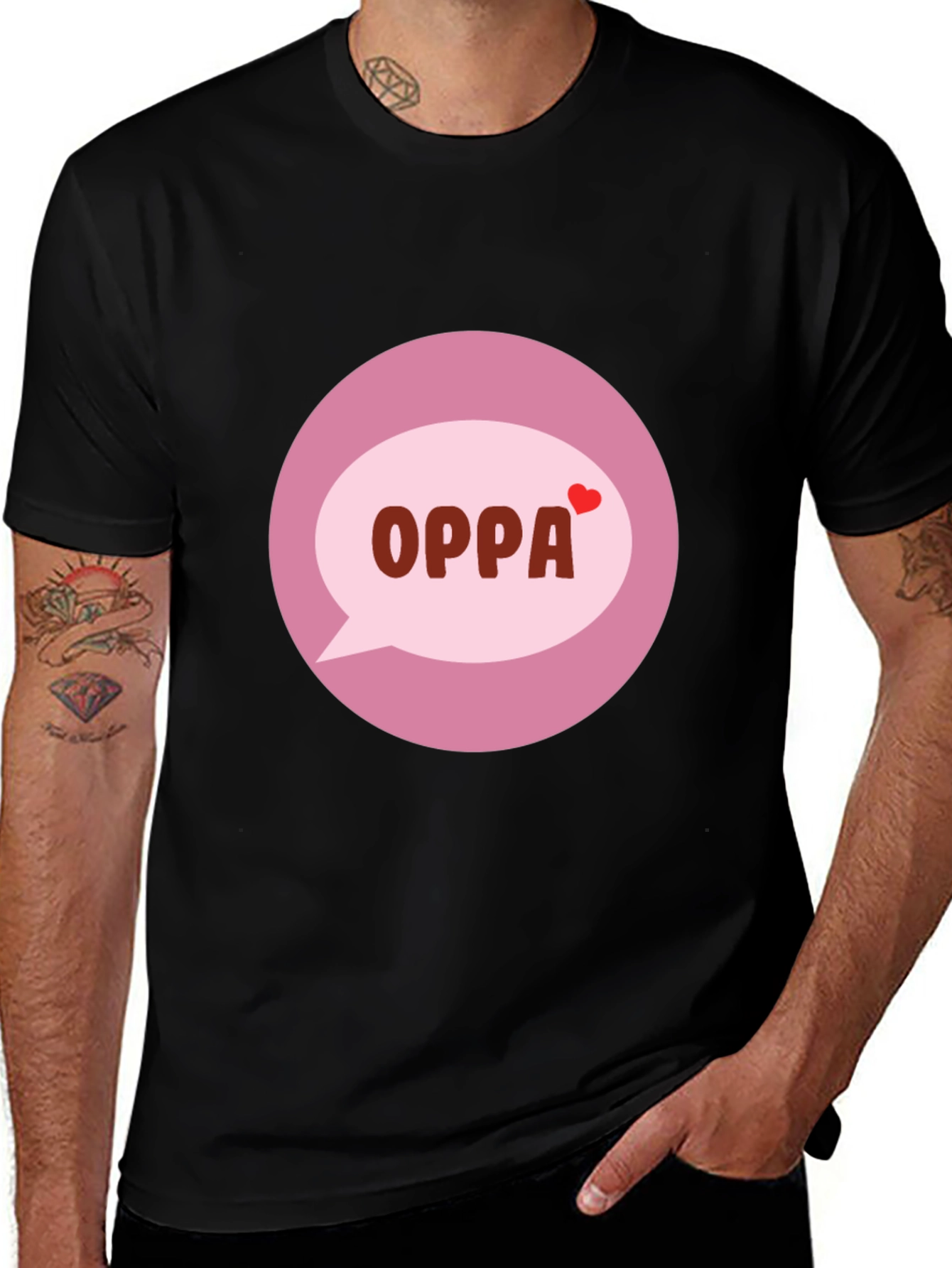 Trendy Black T-Shirt with OPPA Speech Bubble Graphic