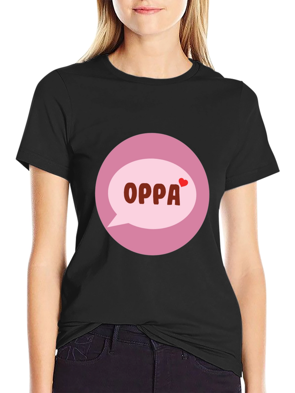 Trendy Black T-Shirt with OPPA Speech Bubble Graphic
