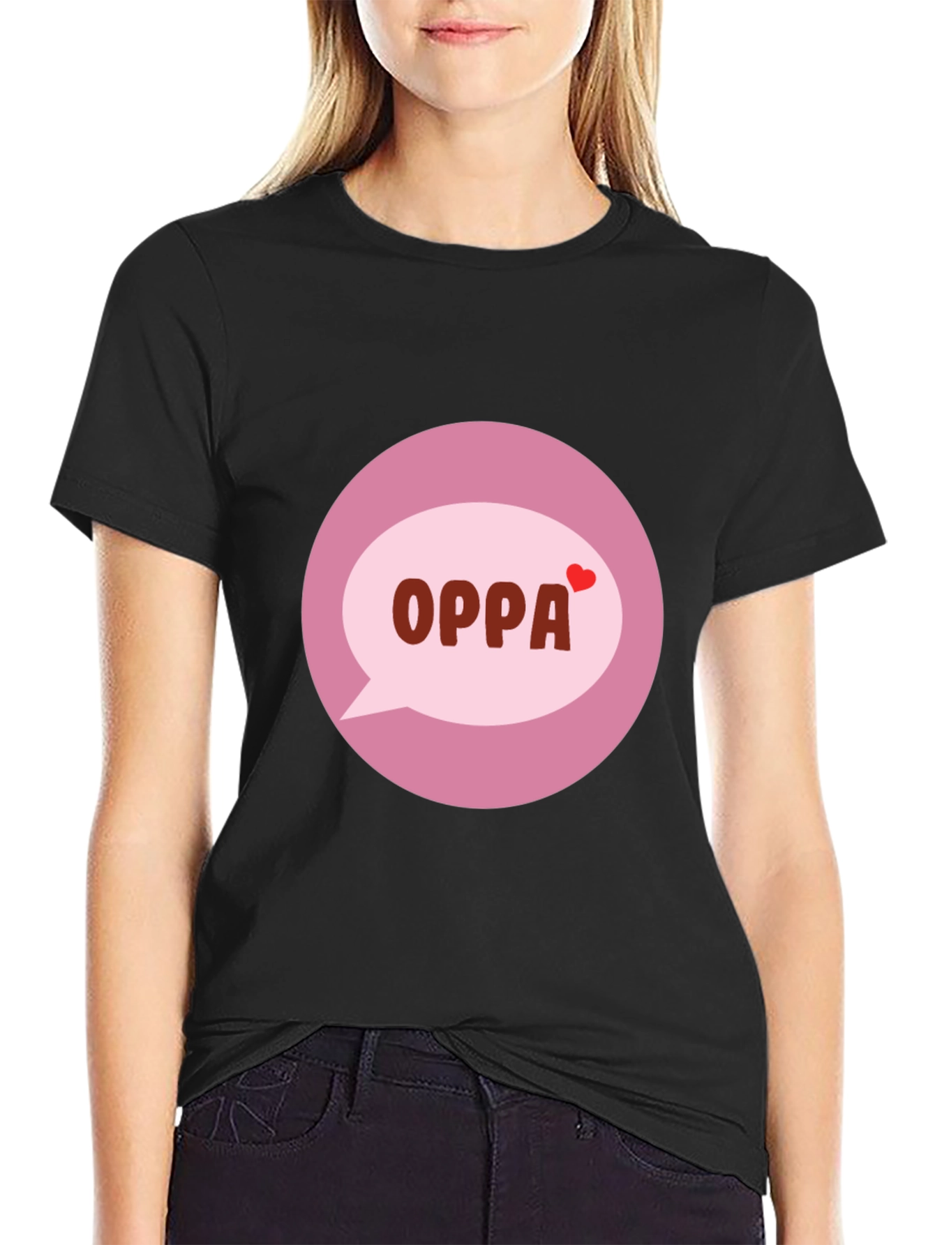 Trendy Black T-Shirt with OPPA Speech Bubble Graphic
