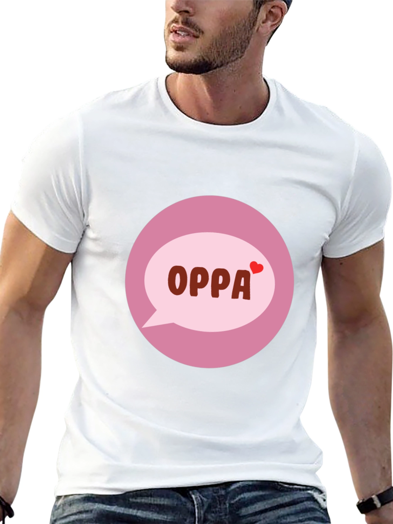 Trendy Black T-Shirt with OPPA Speech Bubble Graphic