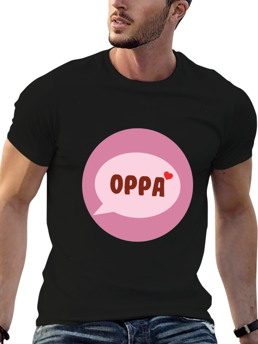Trendy Black T-Shirt with OPPA Speech Bubble Graphic