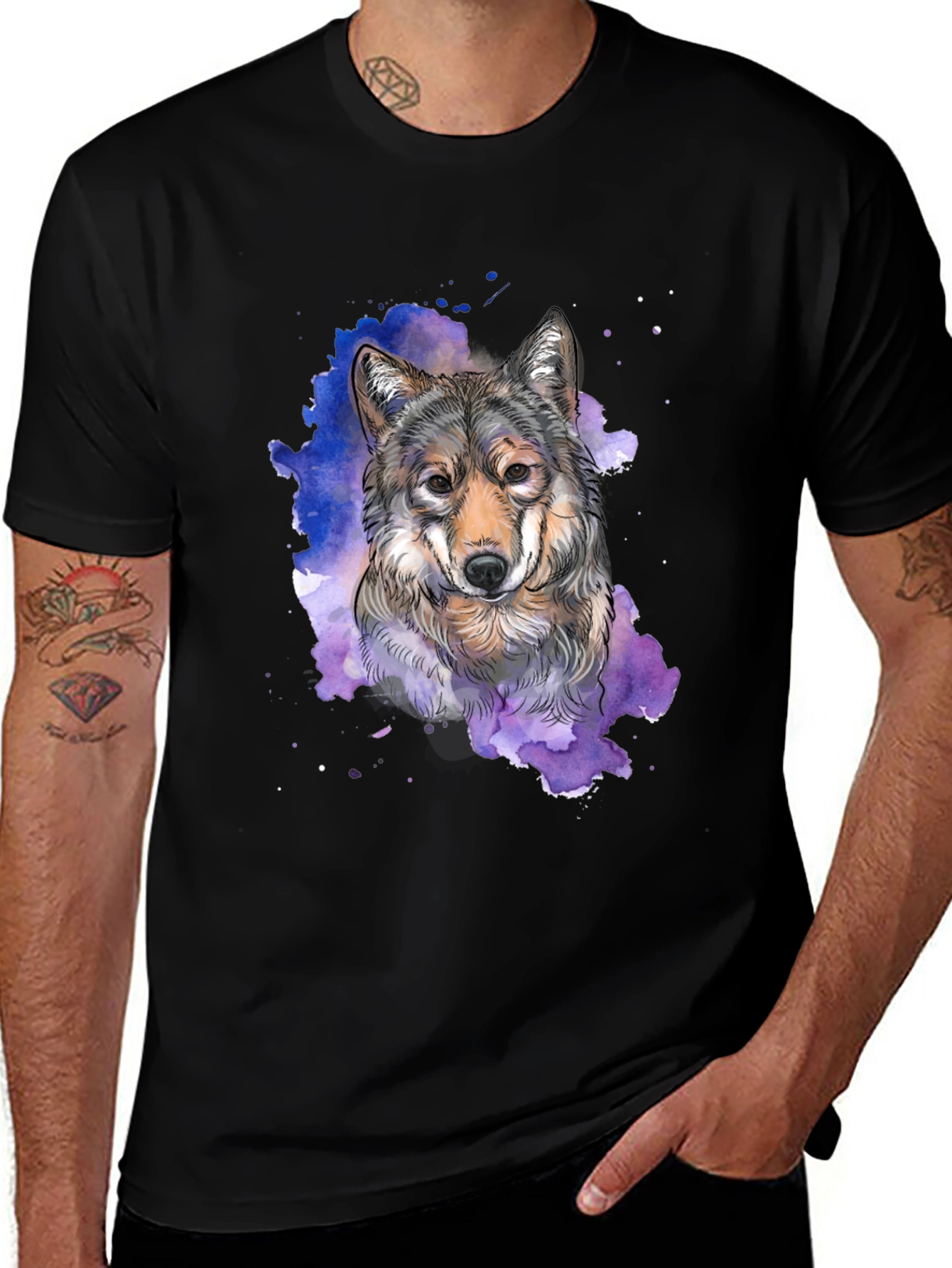 Wolf Watercolor Graphic Print T-Shirt
