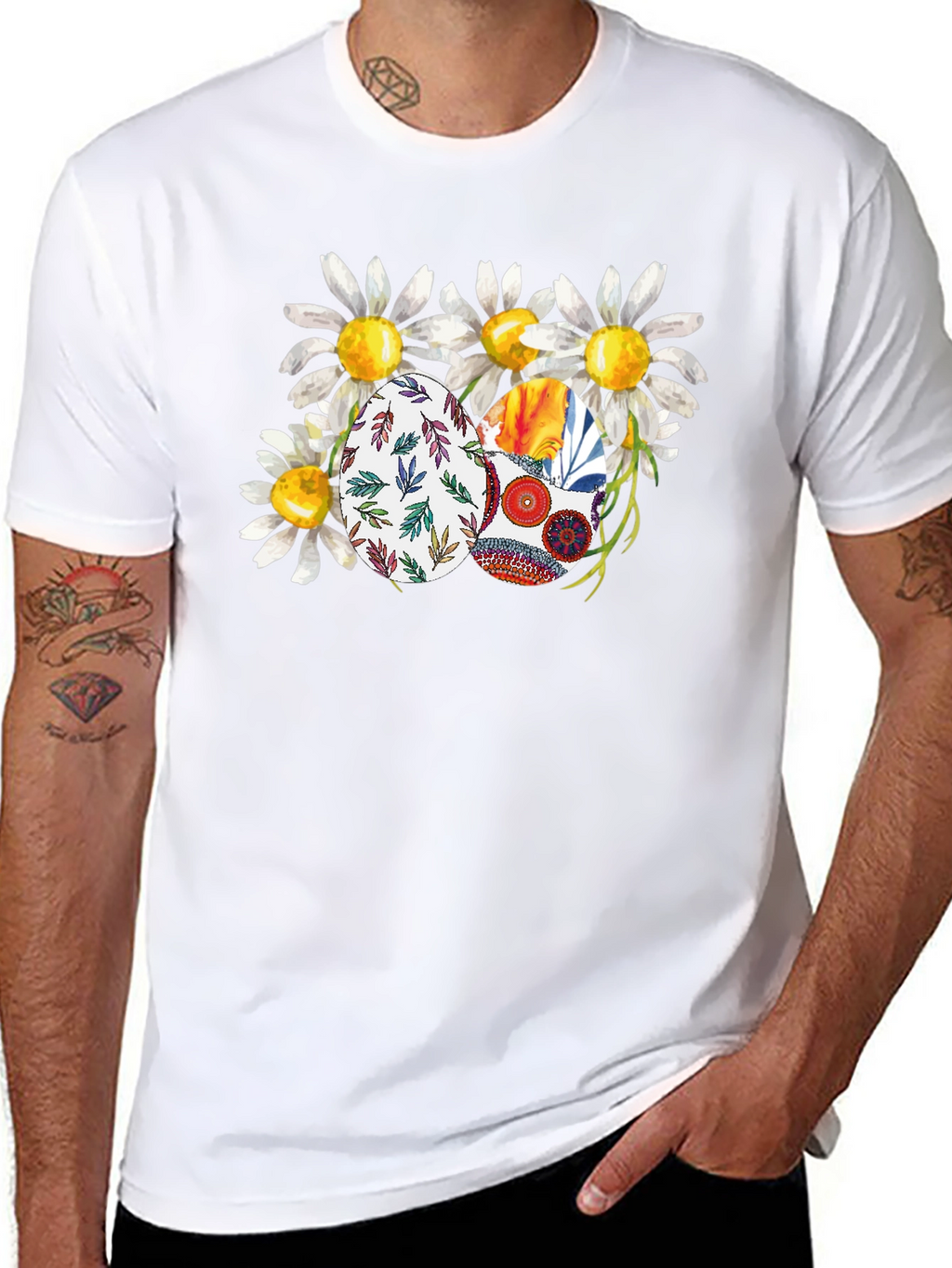 Daisy Easter Eggs Black T-Shirt
