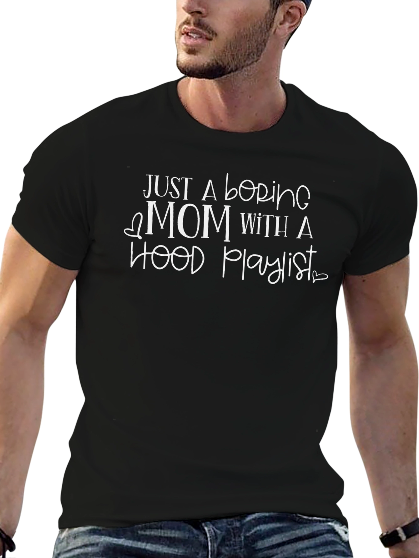 Boring Mom Hood Playlist Black T-Shirt