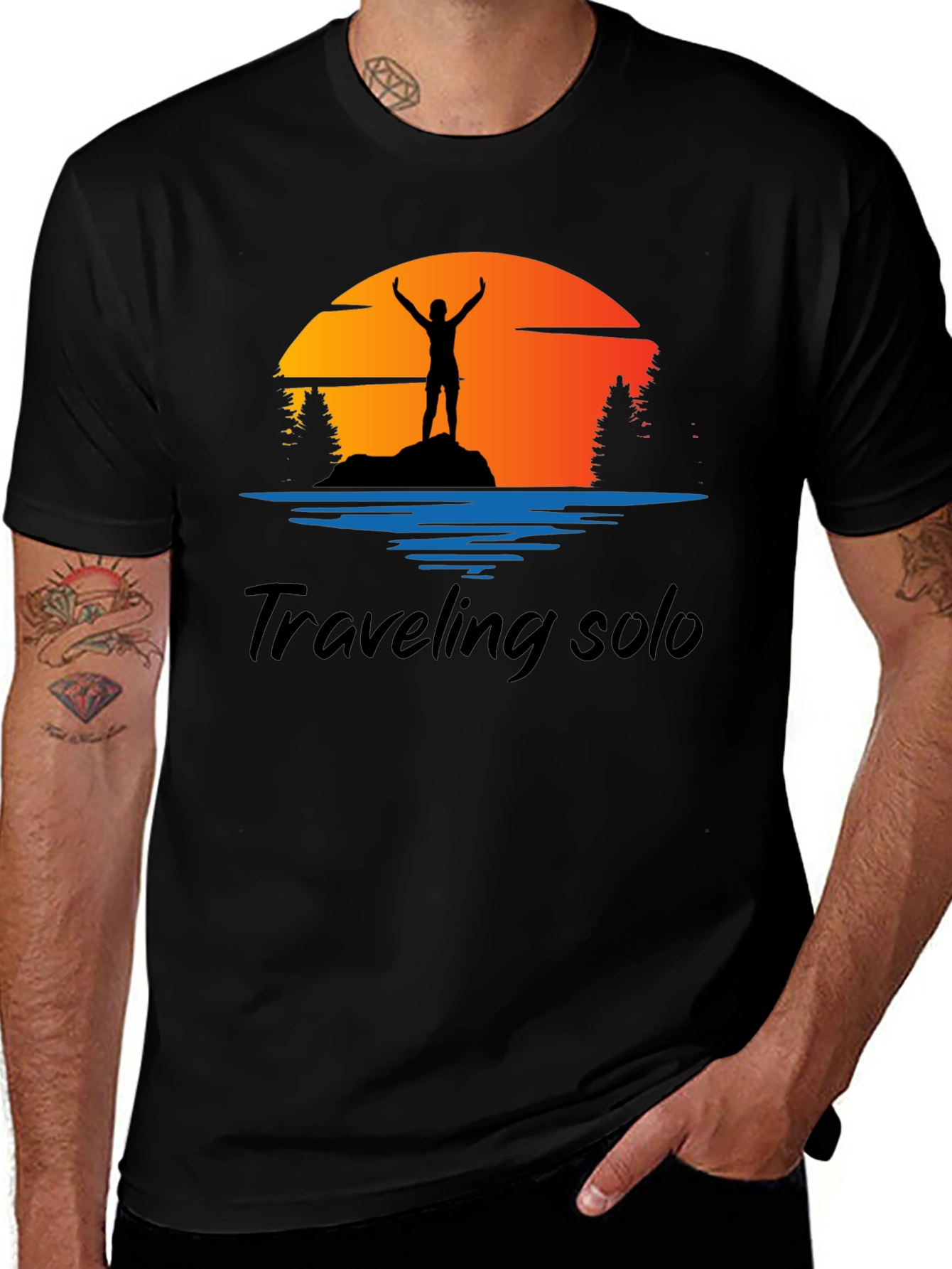 Traveling Solo Black Graphic Tee Shirt