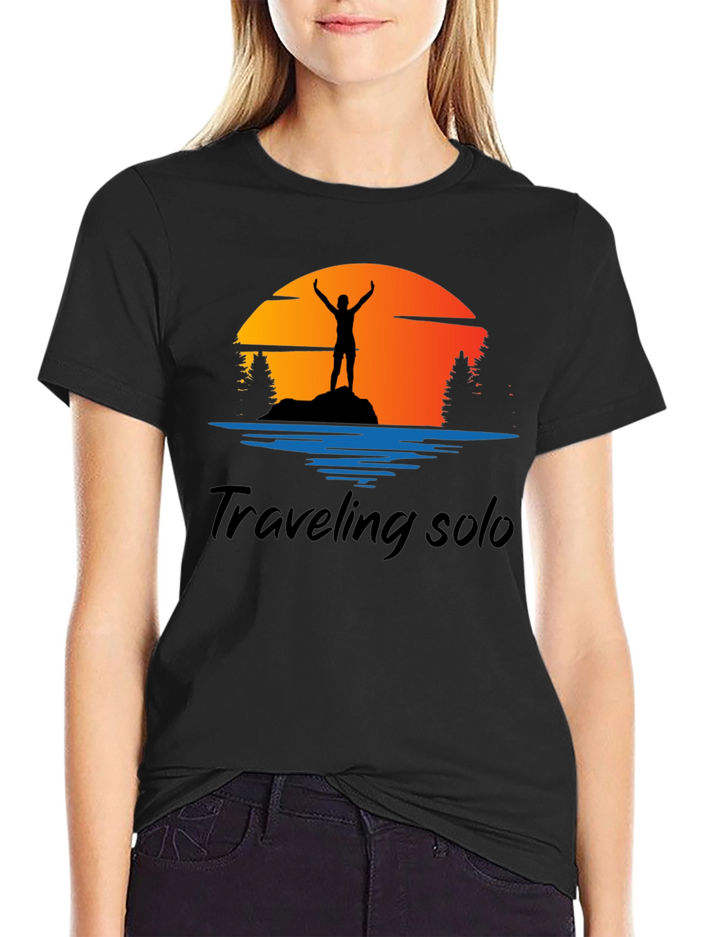 Traveling Solo Black Graphic Tee Shirt