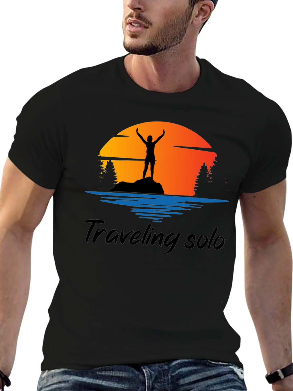 Traveling Solo Black Graphic Tee Shirt