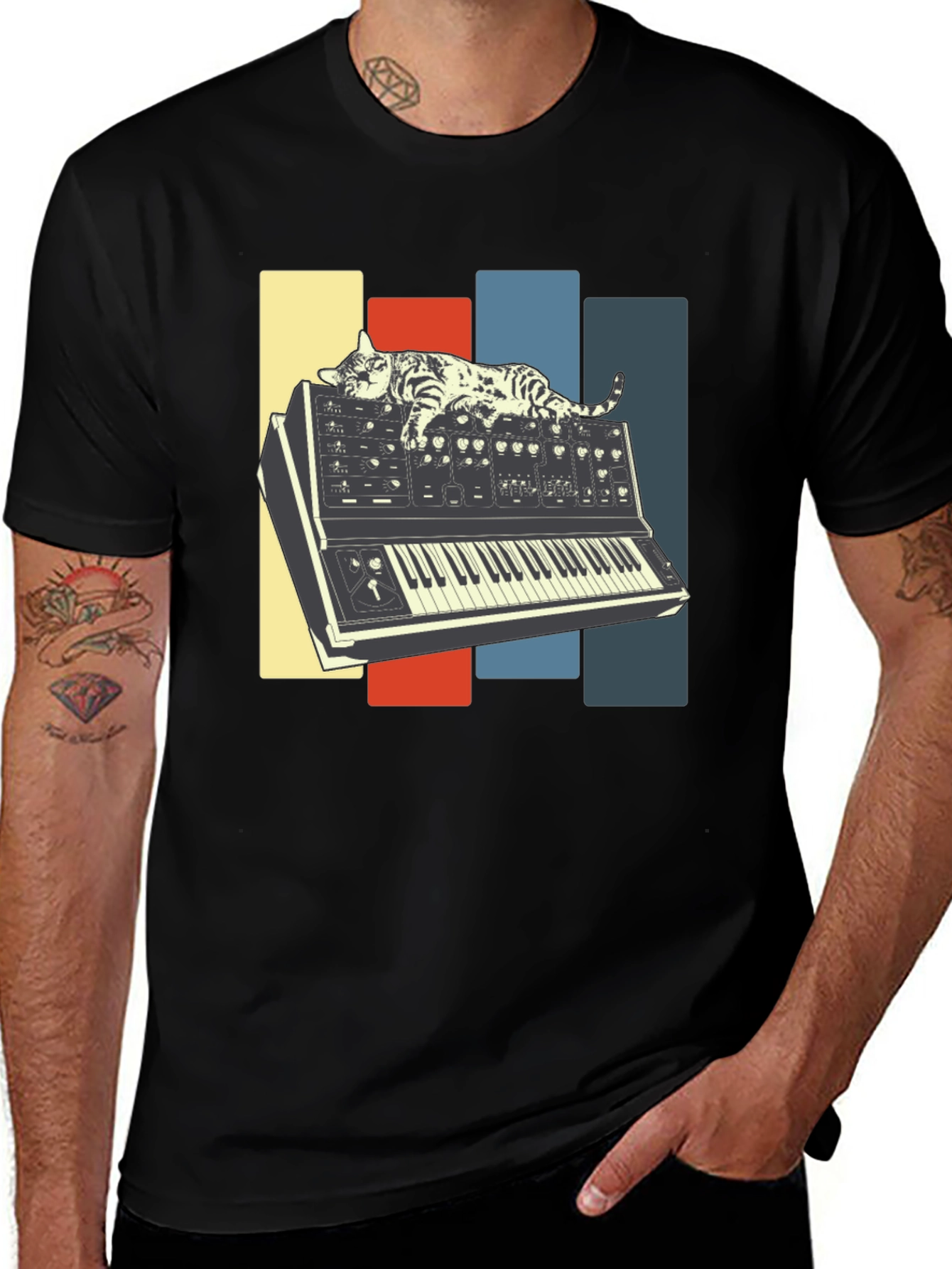 Cat Synth T-Shirt - Vintage Music Lover Tee
