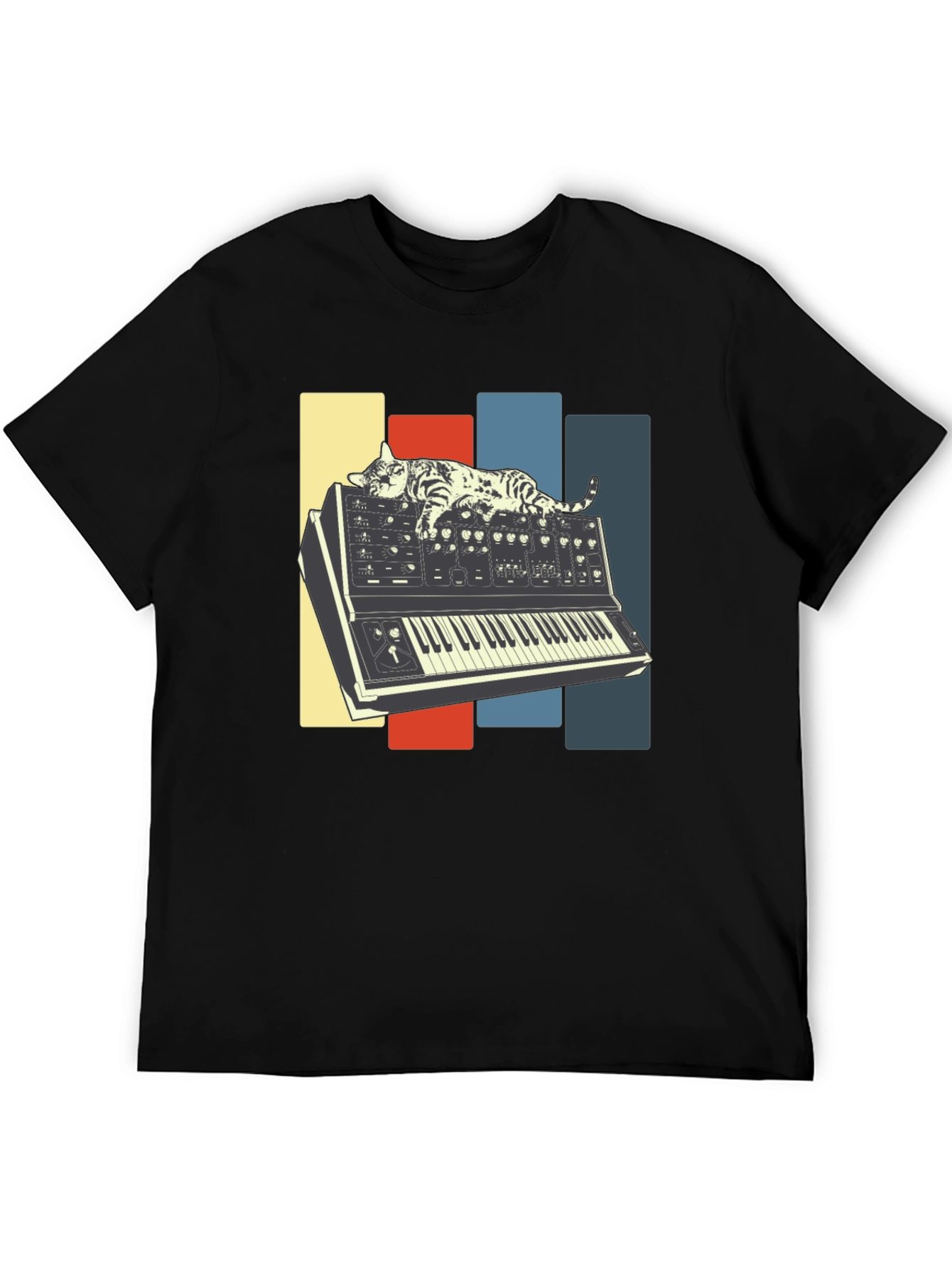 Cat Synth T-Shirt - Vintage Music Lover Tee