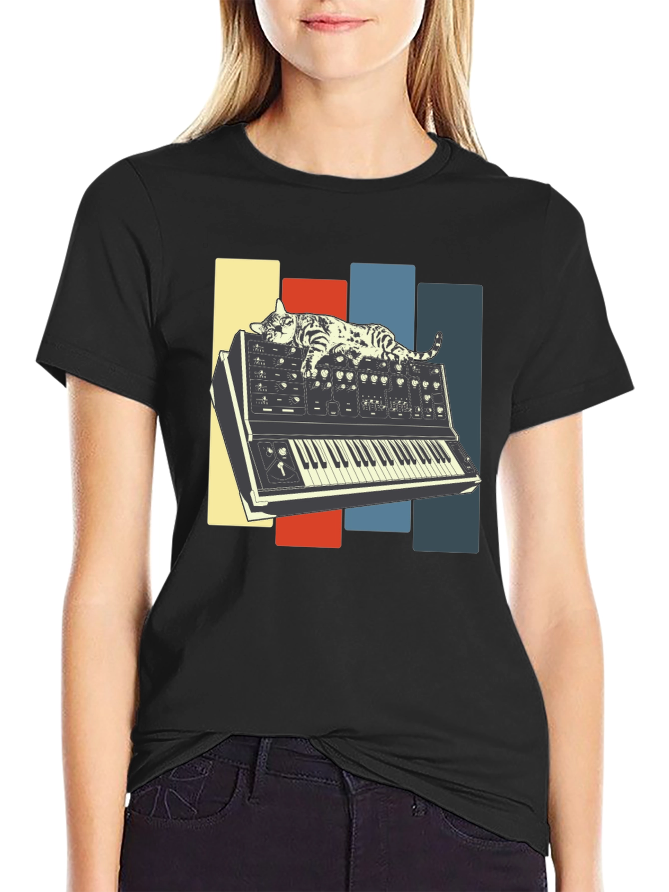Cat Synth T-Shirt - Vintage Music Lover Tee