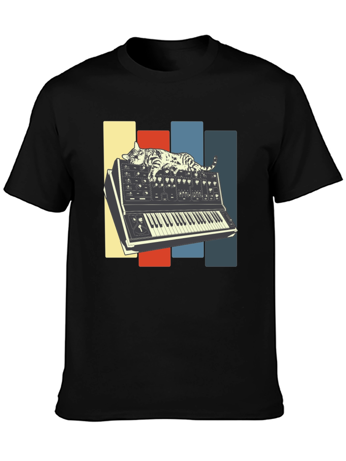Cat Synth T-Shirt - Vintage Music Lover Tee