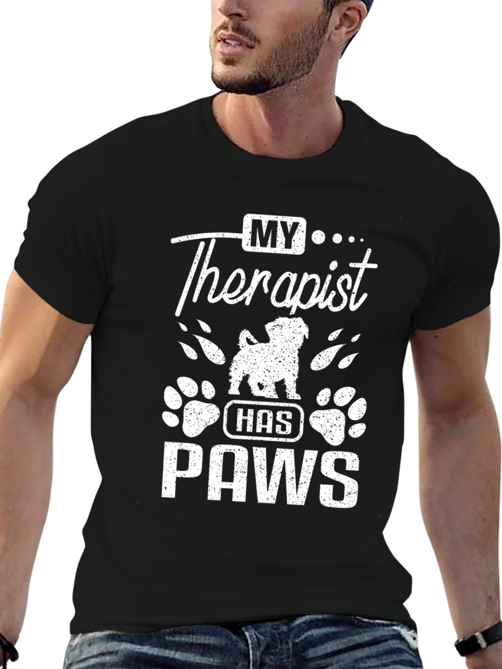My Therapist Has Paws Black T-Shirt