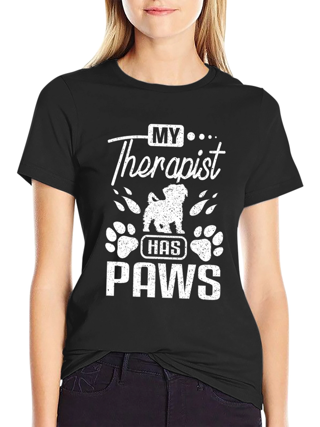 My Therapist Has Paws Black T-Shirt