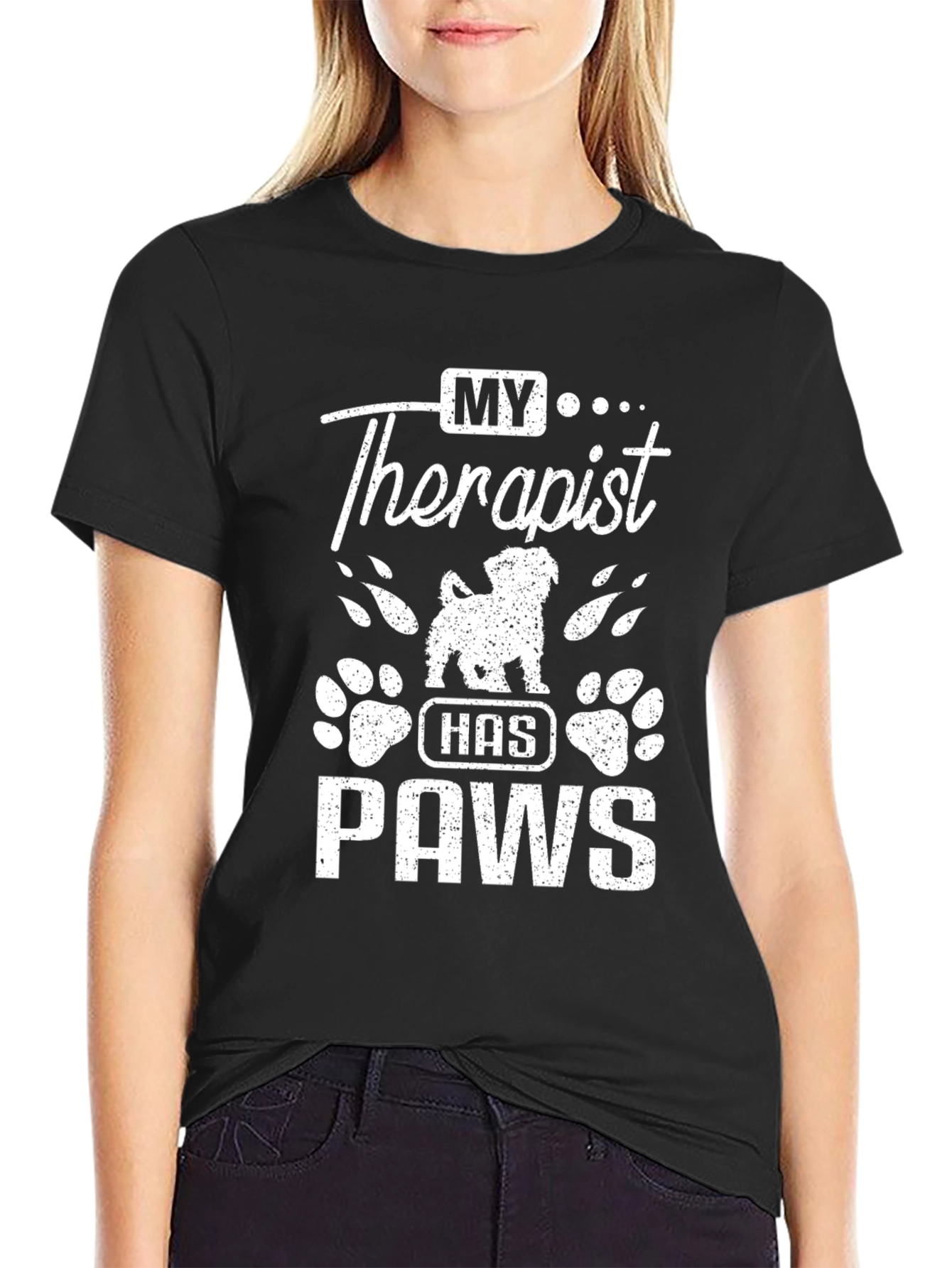 My Therapist Has Paws Black T-Shirt