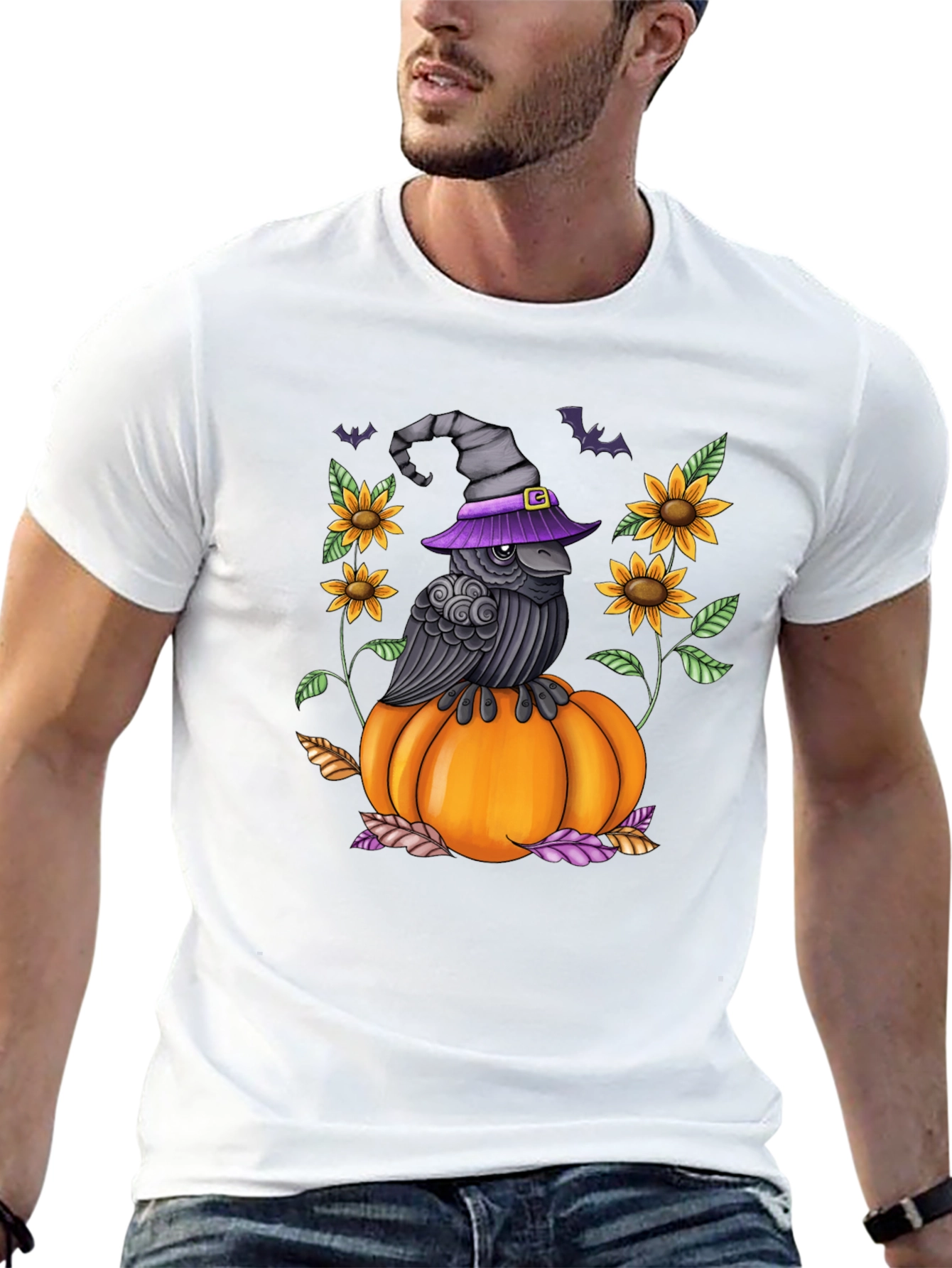 Raven on Pumpkin Halloween Graphic Tee