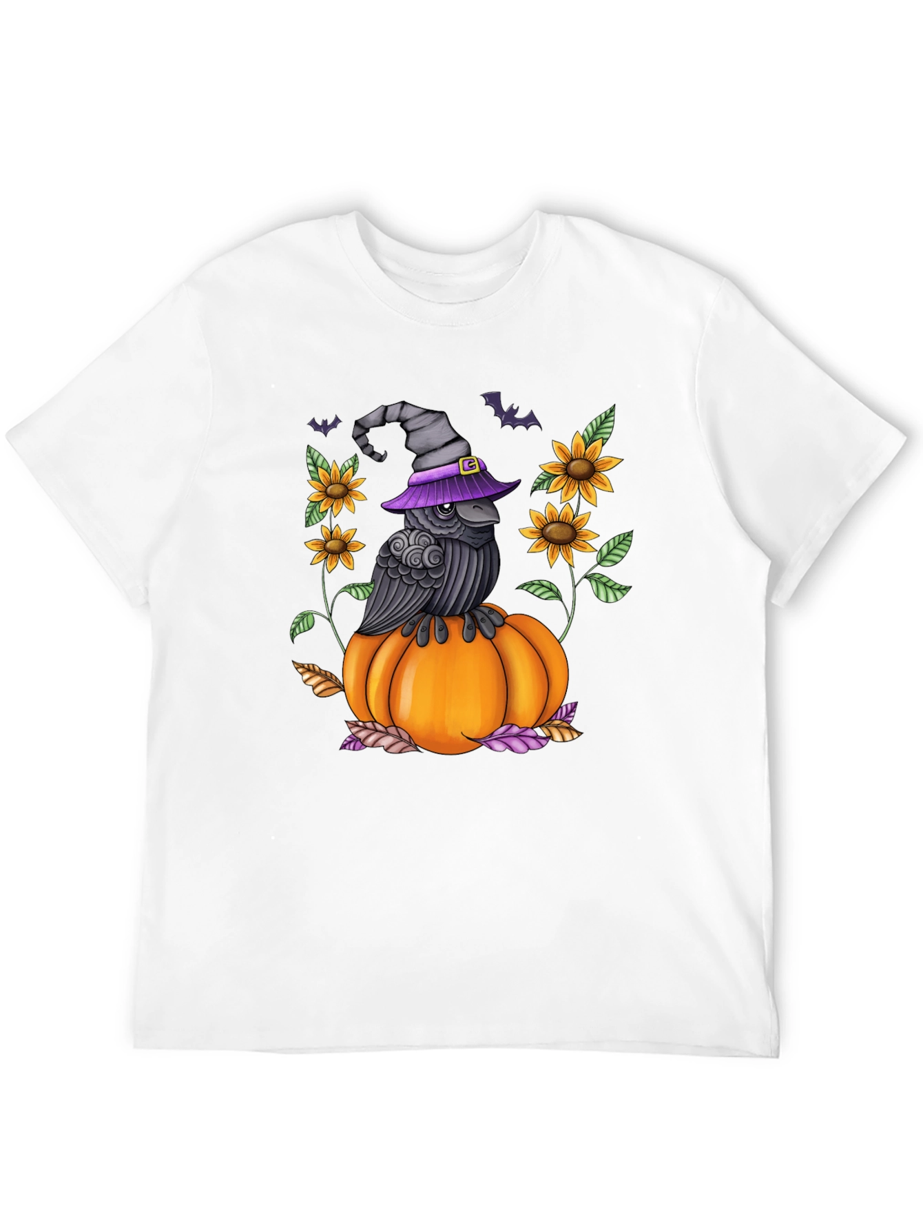 Raven on Pumpkin Halloween Graphic Tee
