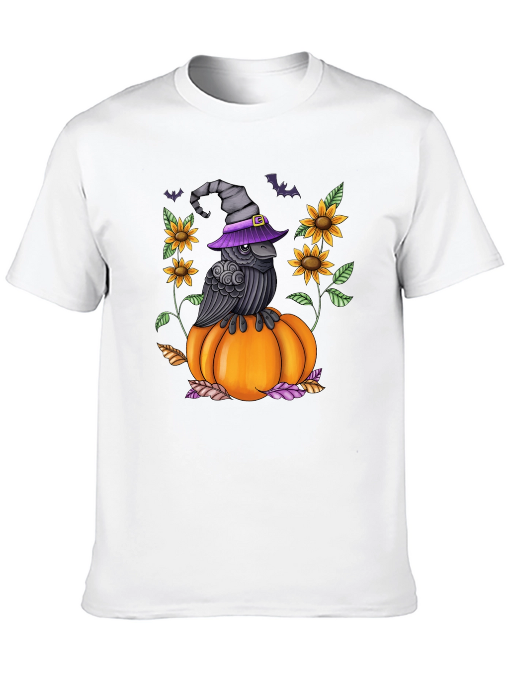 Raven on Pumpkin Halloween Graphic Tee