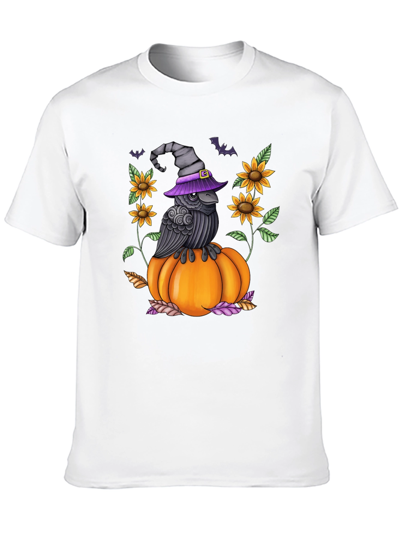 Raven on Pumpkin Halloween Graphic Tee