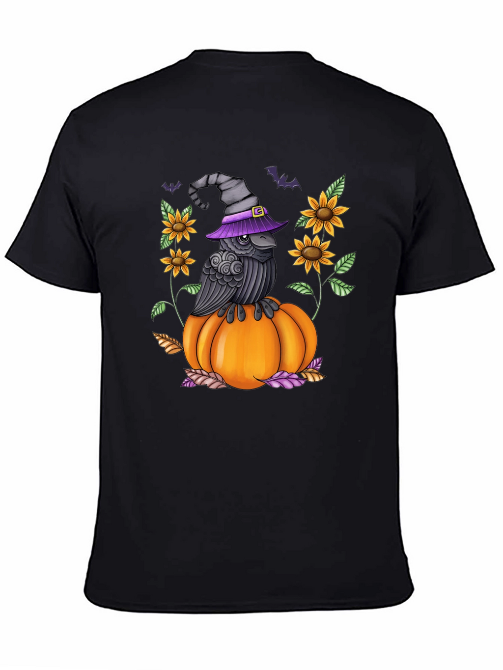Raven on Pumpkin Halloween Graphic Tee