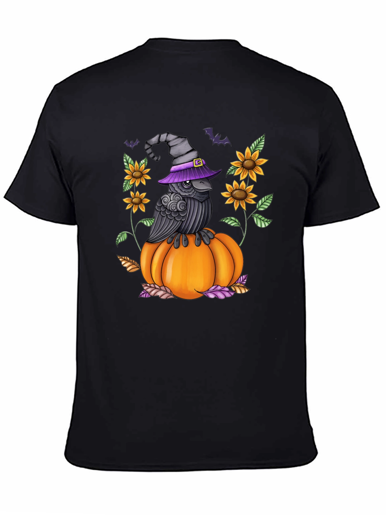 Raven on Pumpkin Halloween Graphic Tee