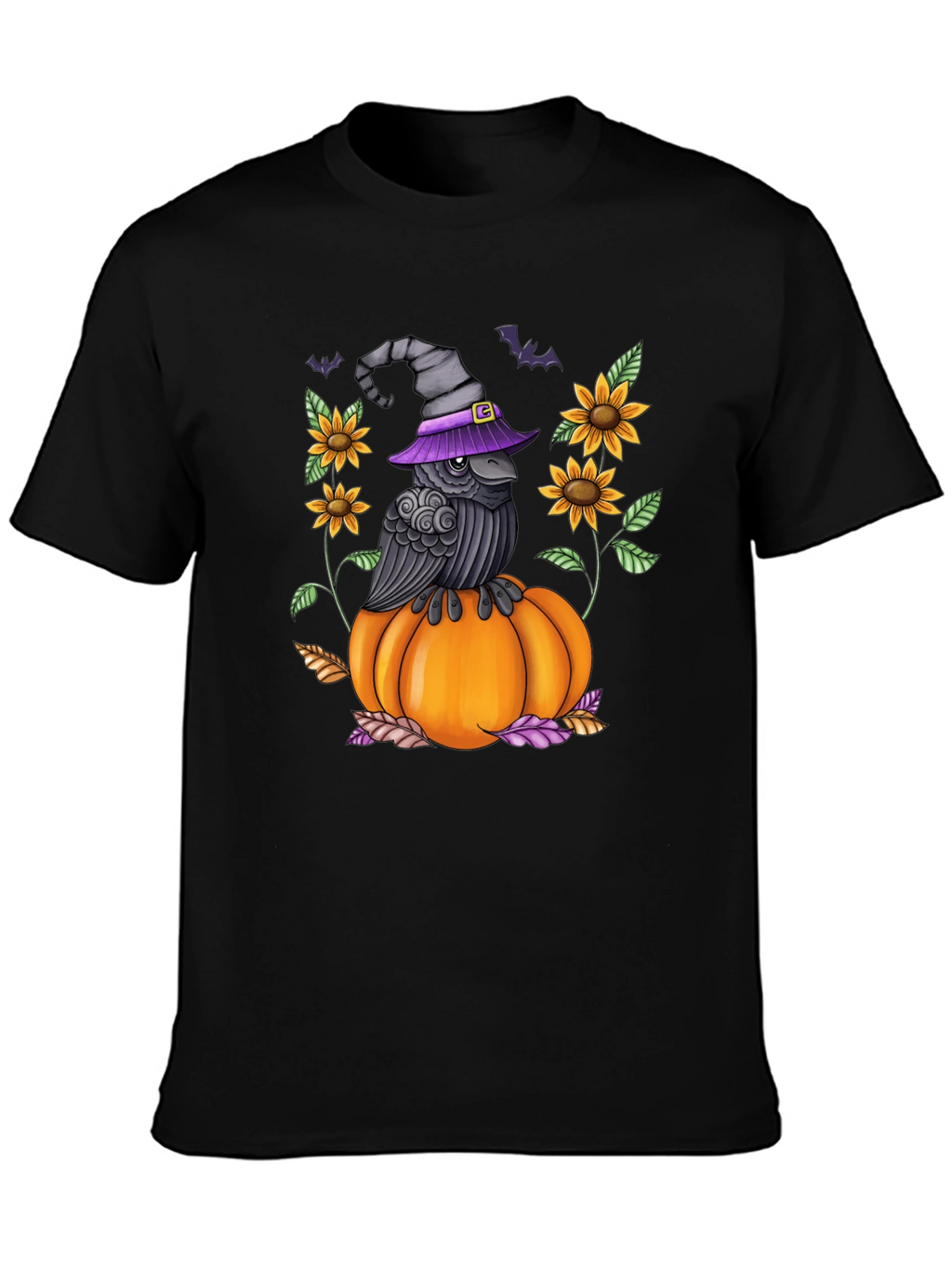 Raven on Pumpkin Halloween Graphic Tee