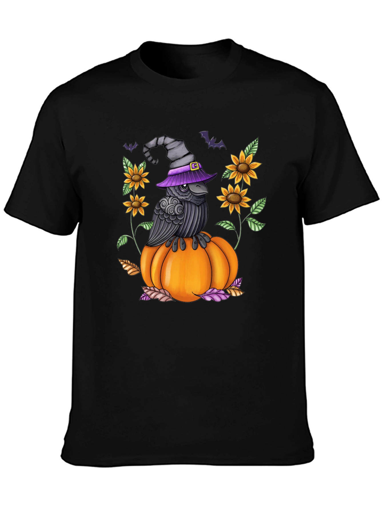 Raven on Pumpkin Halloween Graphic Tee