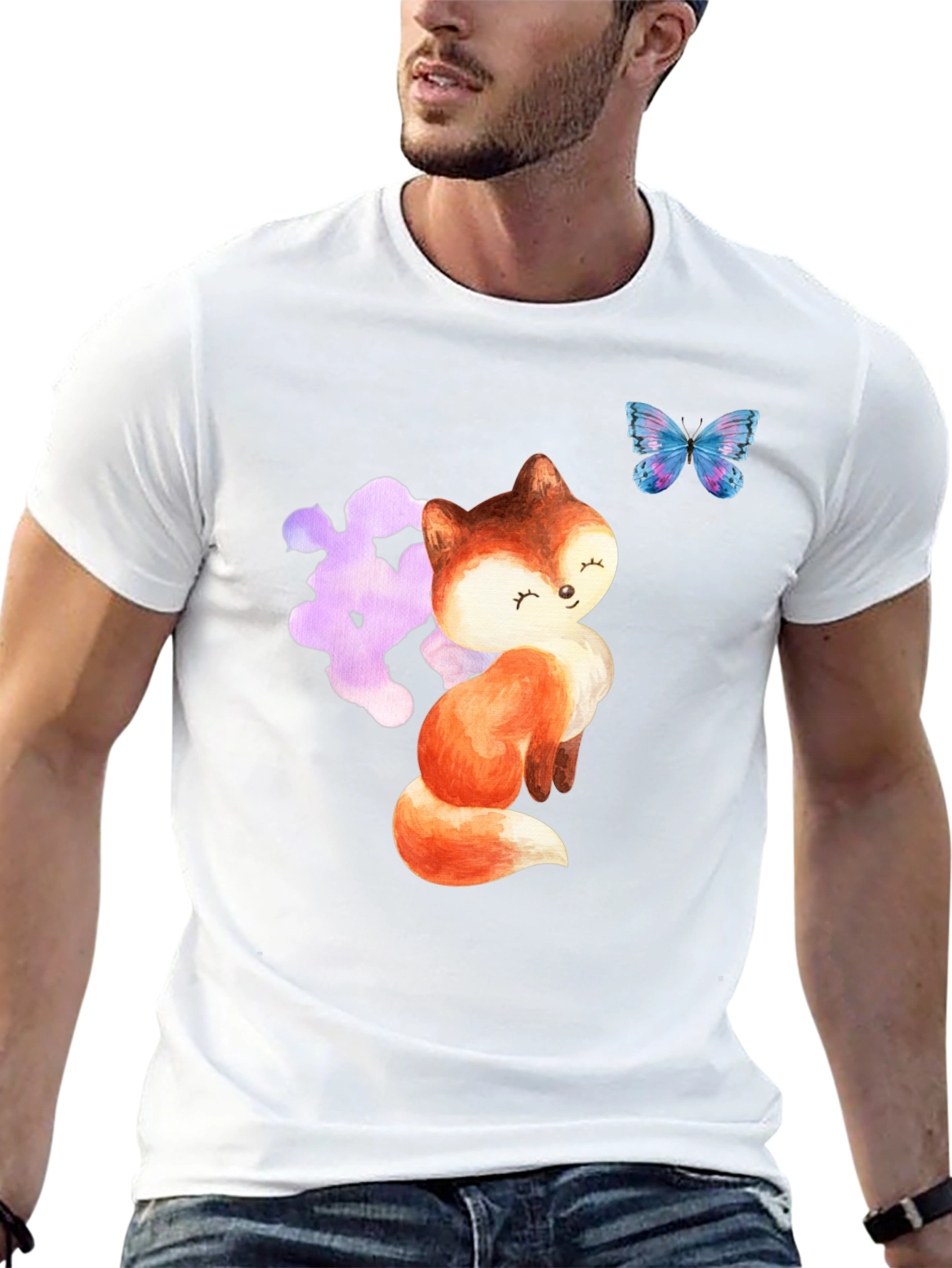 Cute Fox & Butterfly Graphic Tee