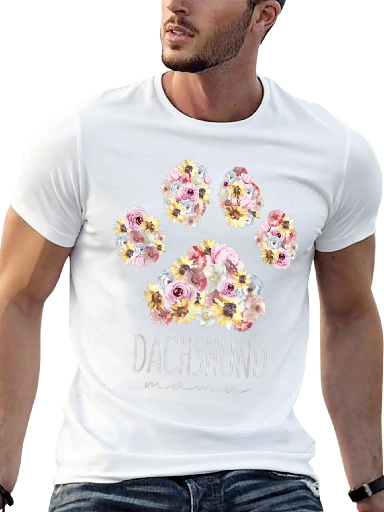 Dachshund Mama Floral Paw Print T-Shirt