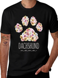 Dachshund Mama Floral Paw Print T-Shirt