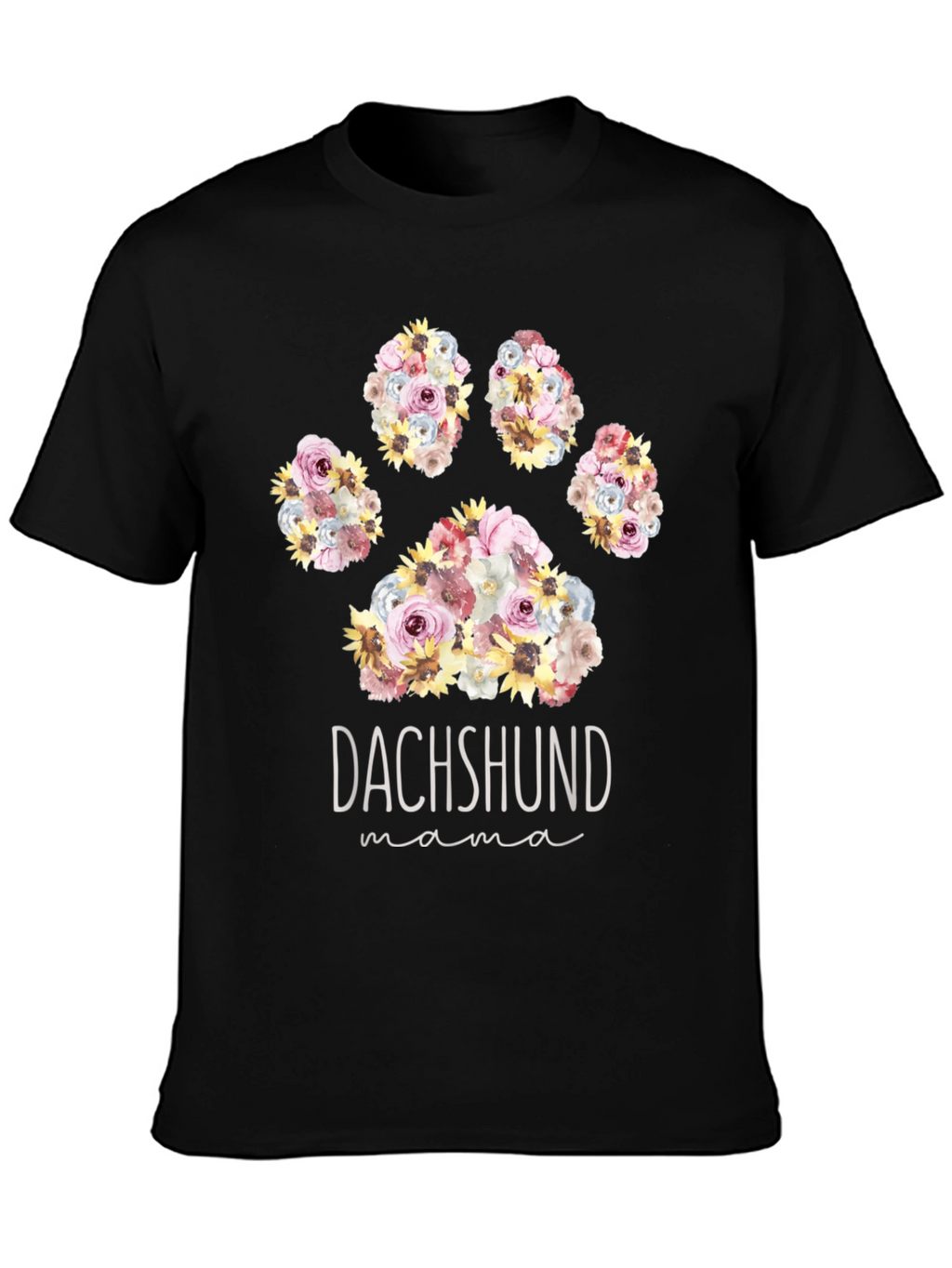 Dachshund Mama Floral Paw Print T-Shirt