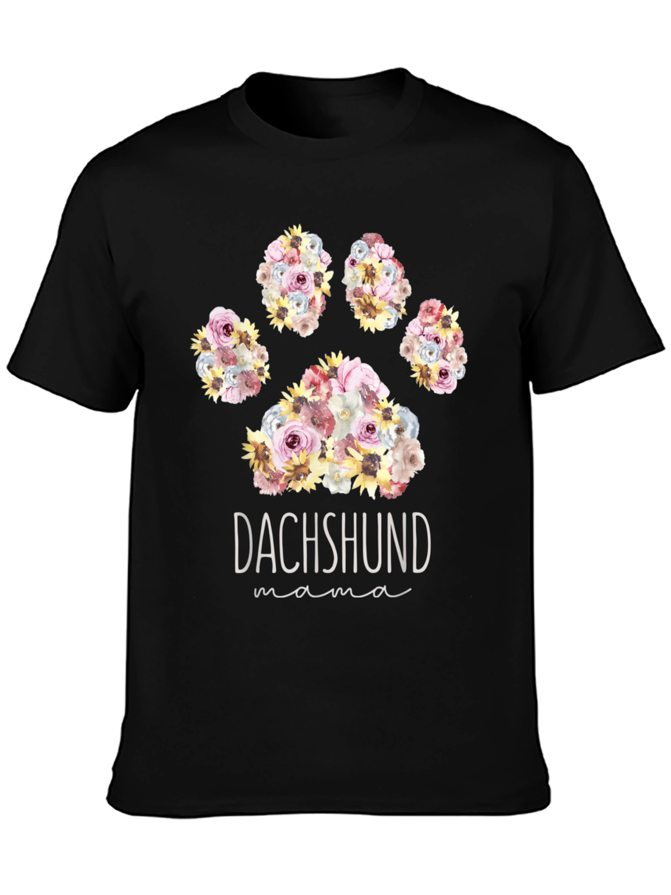 Dachshund Mama Floral Paw Print T-Shirt