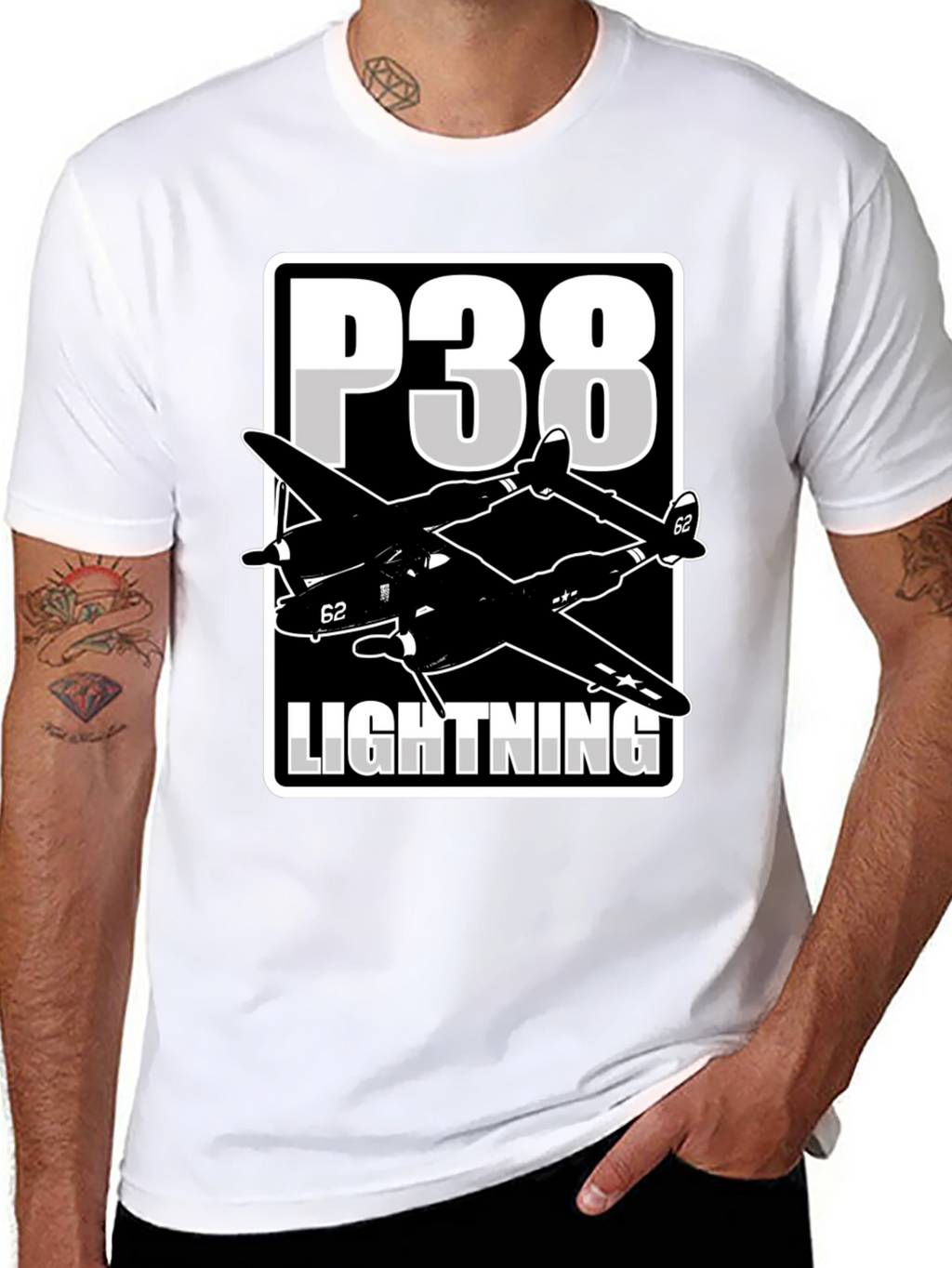 P-38 Lightning Graphic Tee - Classic Airplane Design