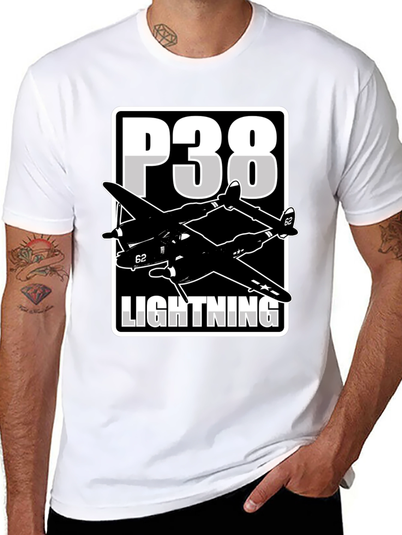 P-38 Lightning Graphic Tee - Classic Airplane Design