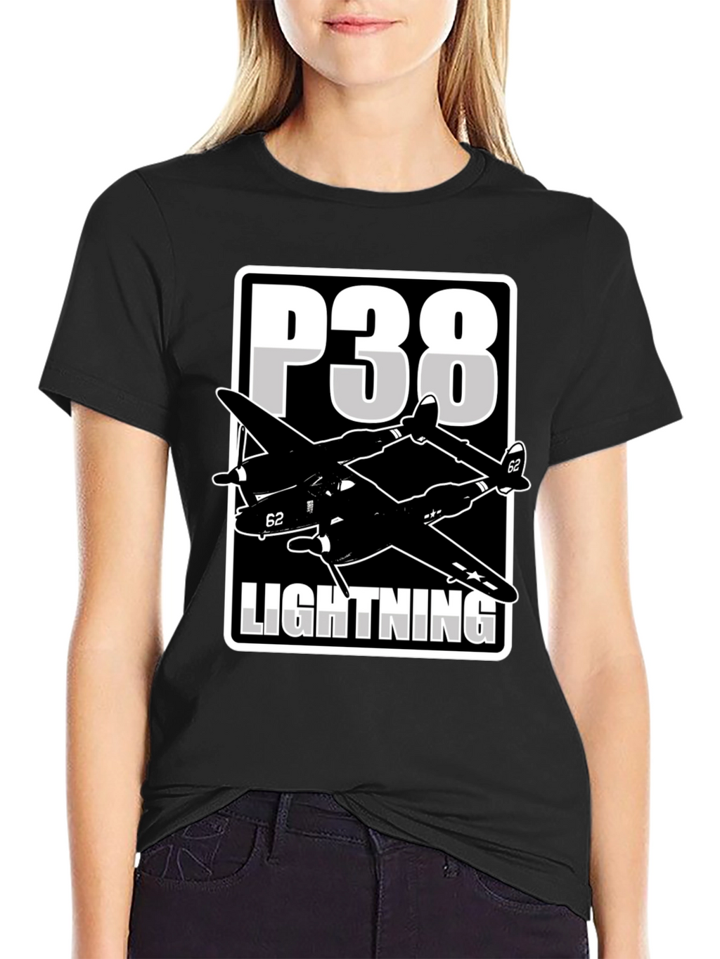 P-38 Lightning Graphic Tee - Classic Airplane Design