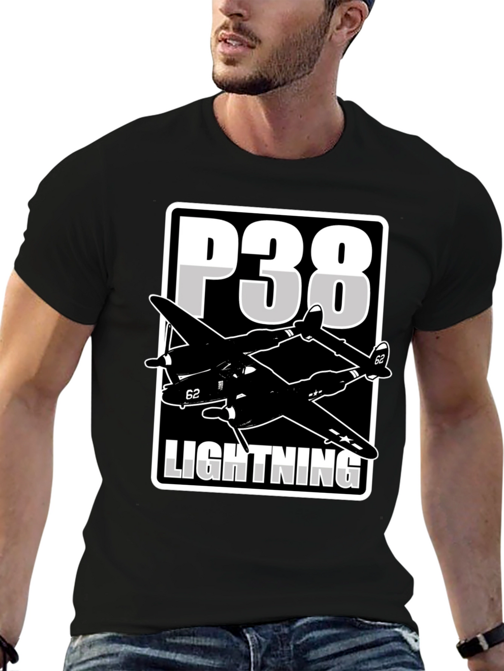 P-38 Lightning Graphic Tee - Classic Airplane Design