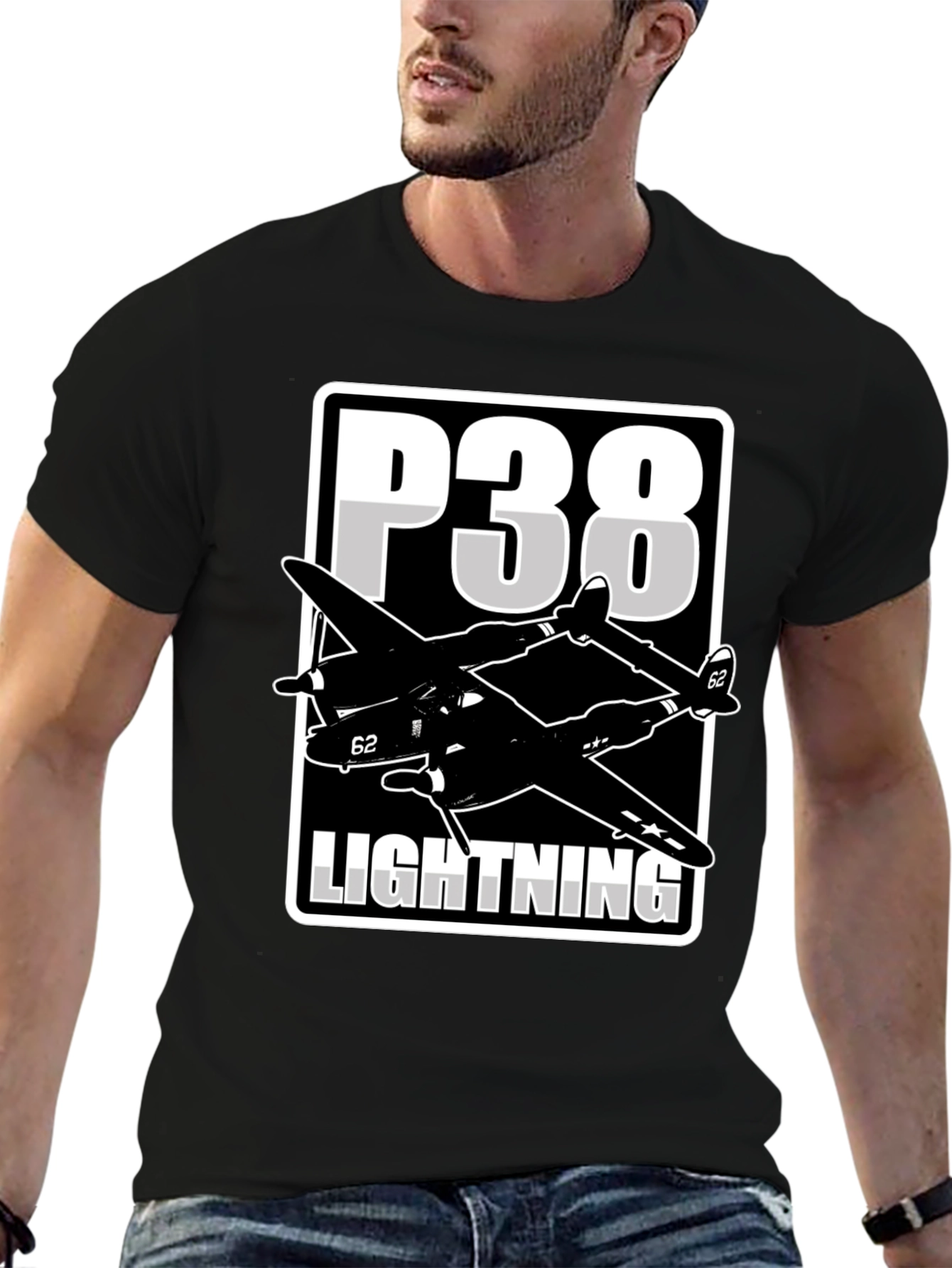 P-38 Lightning Graphic Tee - Classic Airplane Design