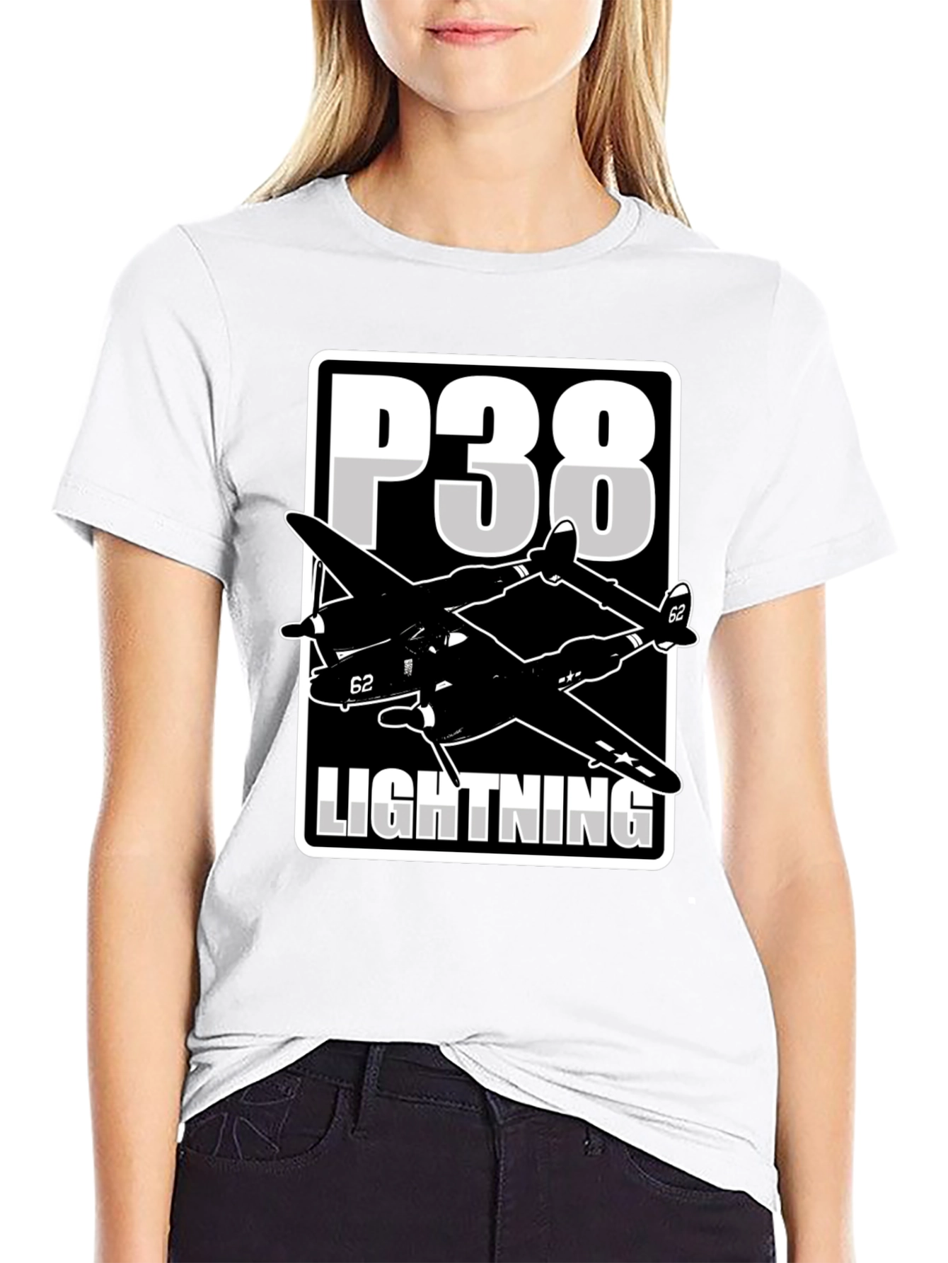 P-38 Lightning Graphic Tee - Classic Airplane Design