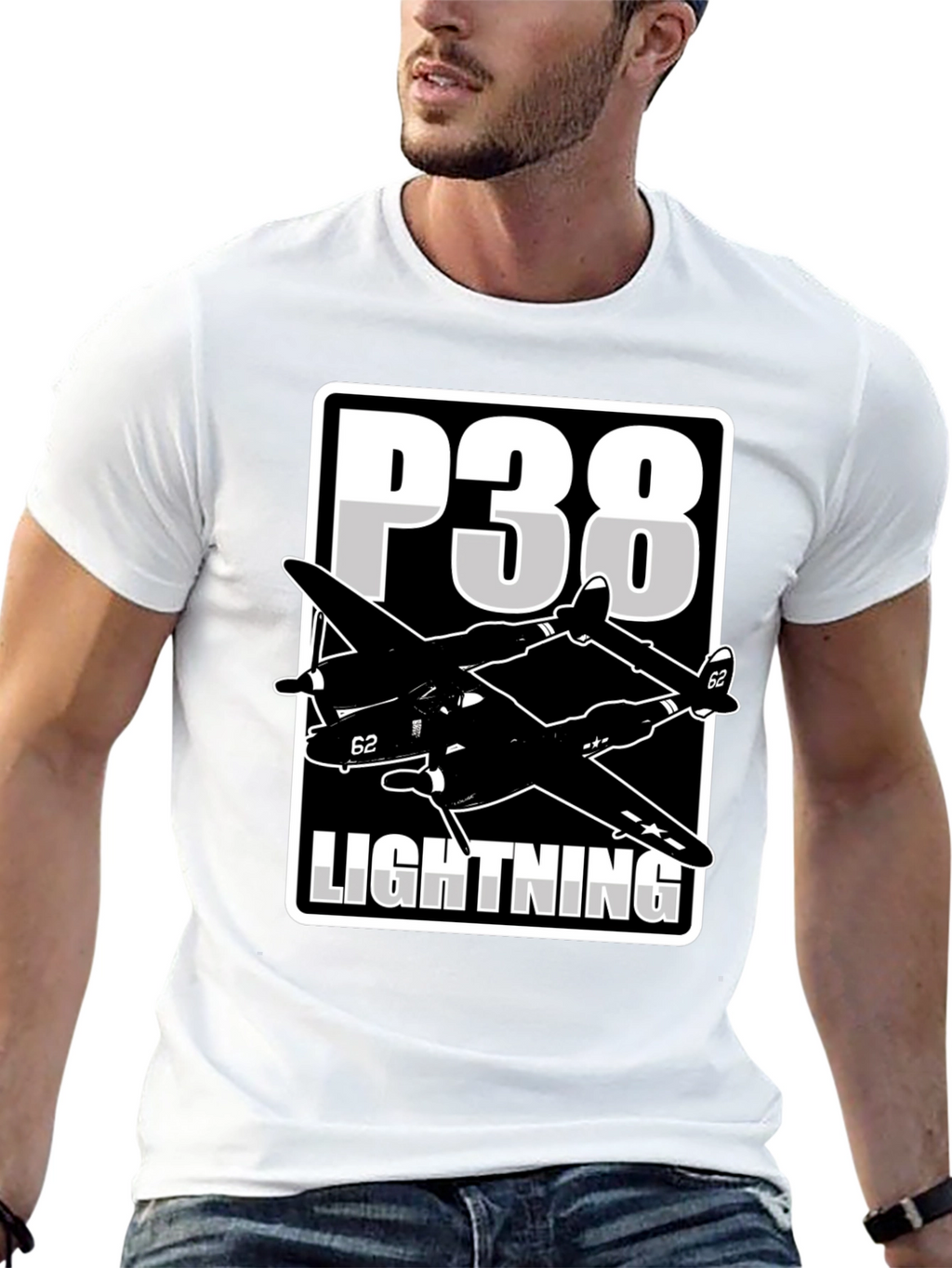 P-38 Lightning Graphic Tee - Classic Airplane Design