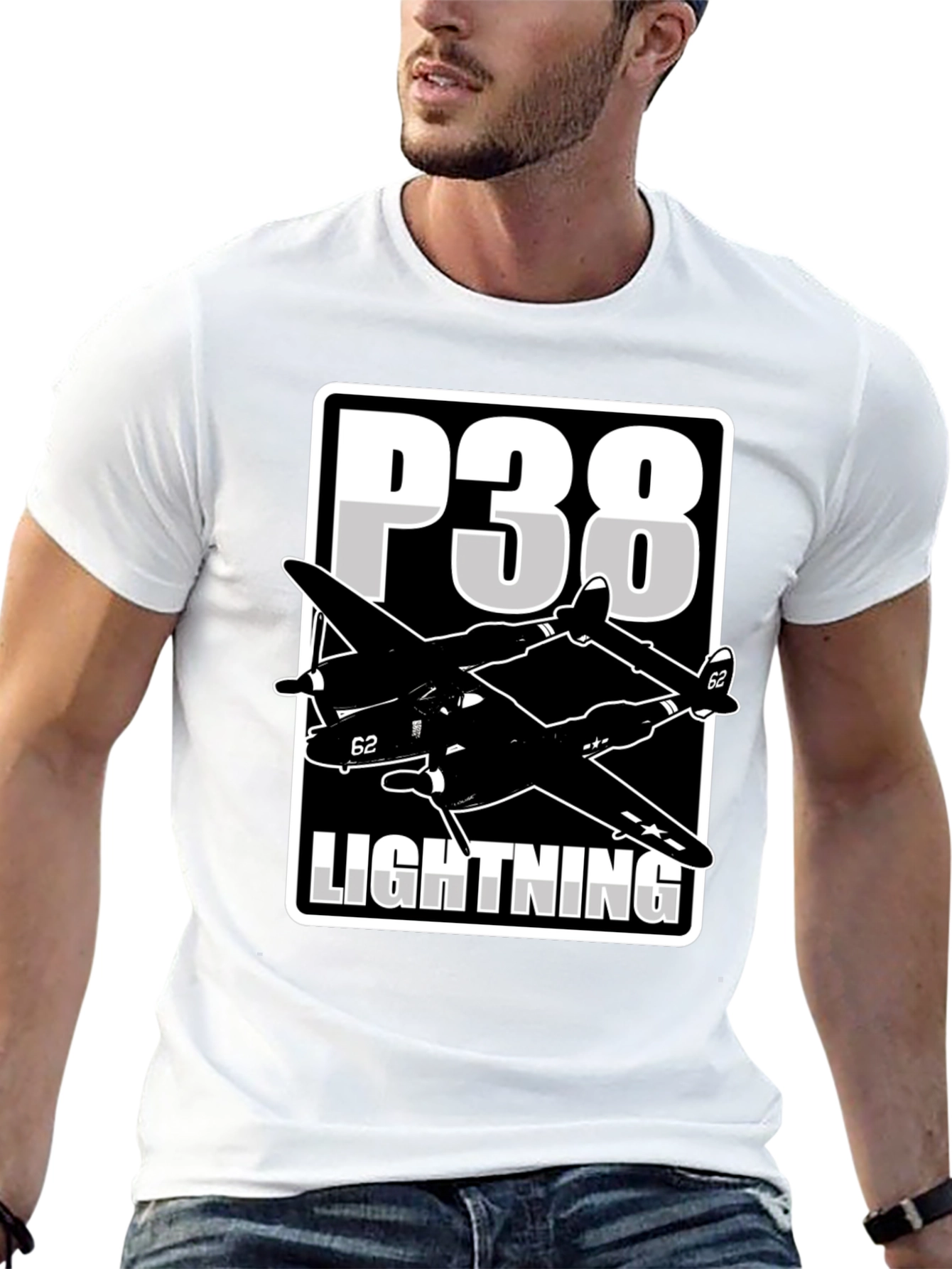 P-38 Lightning Graphic Tee - Classic Airplane Design