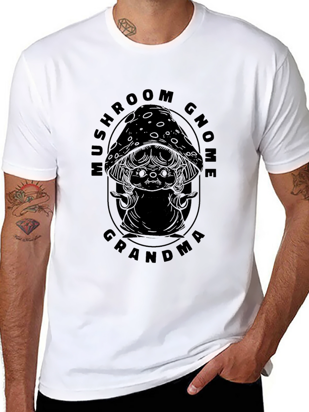 Mushroom Gnome Grandma Black Graphic Tee