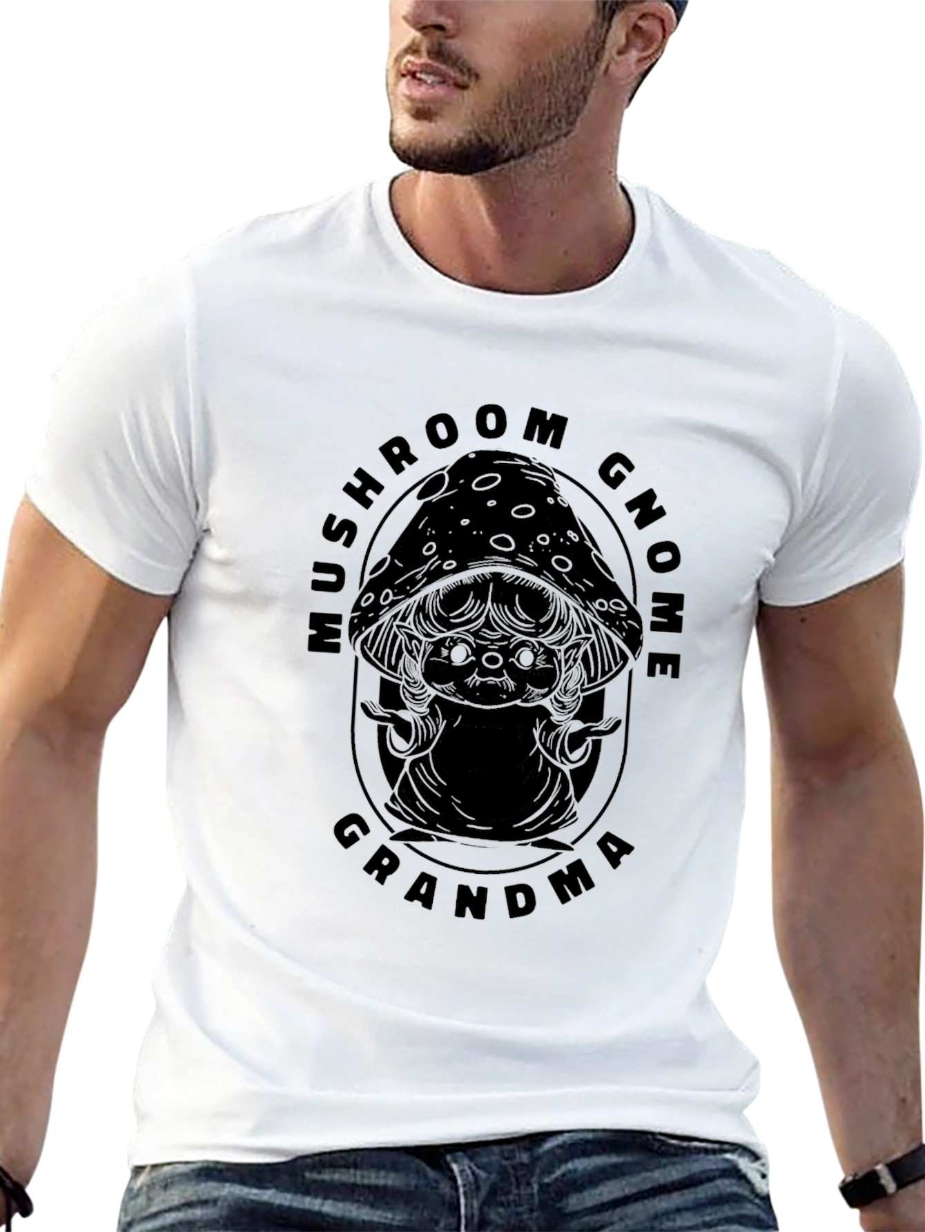 Mushroom Gnome Grandma Black Graphic Tee