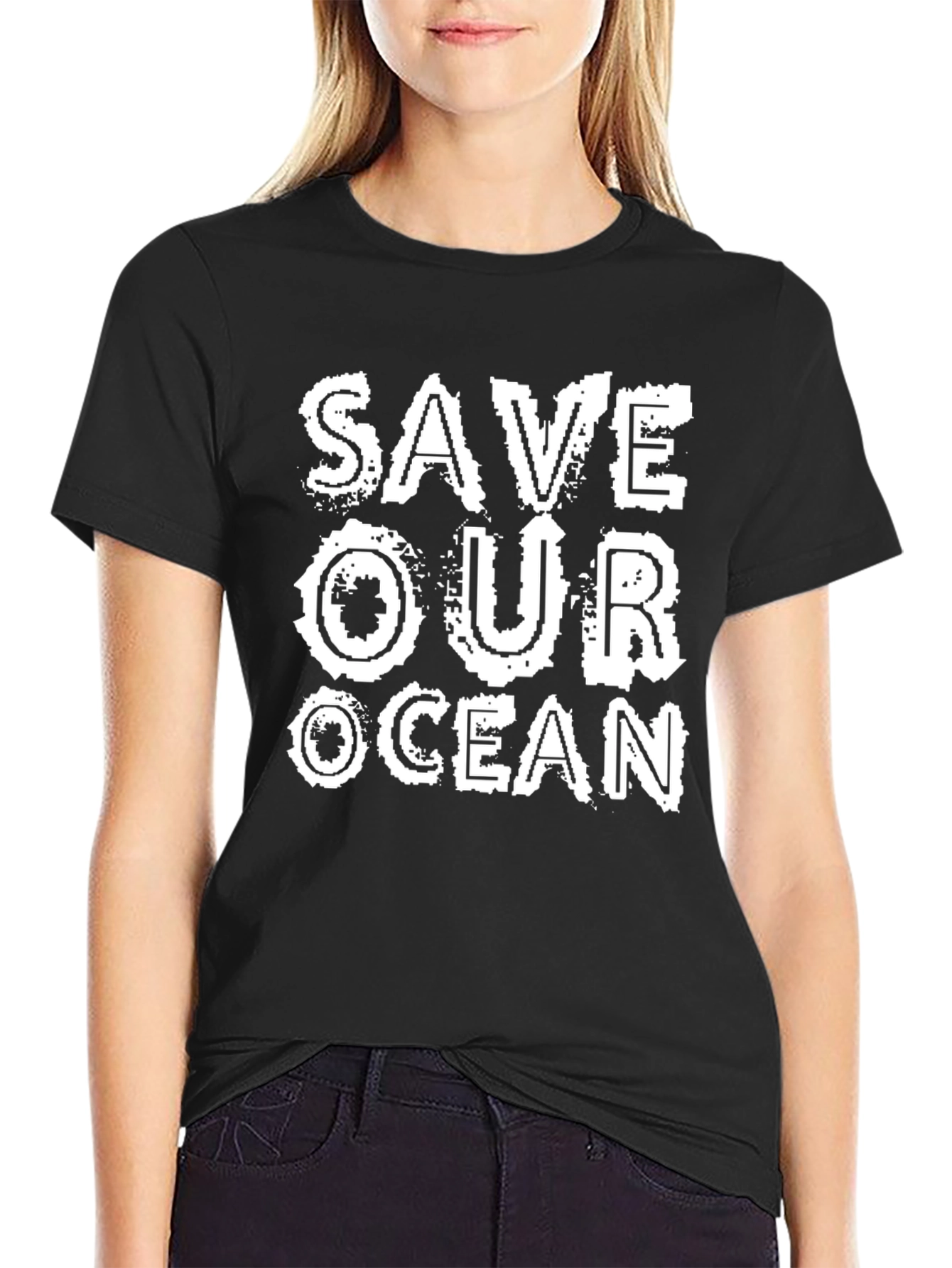 Save Our Ocean Black Graphic Print T-Shirt