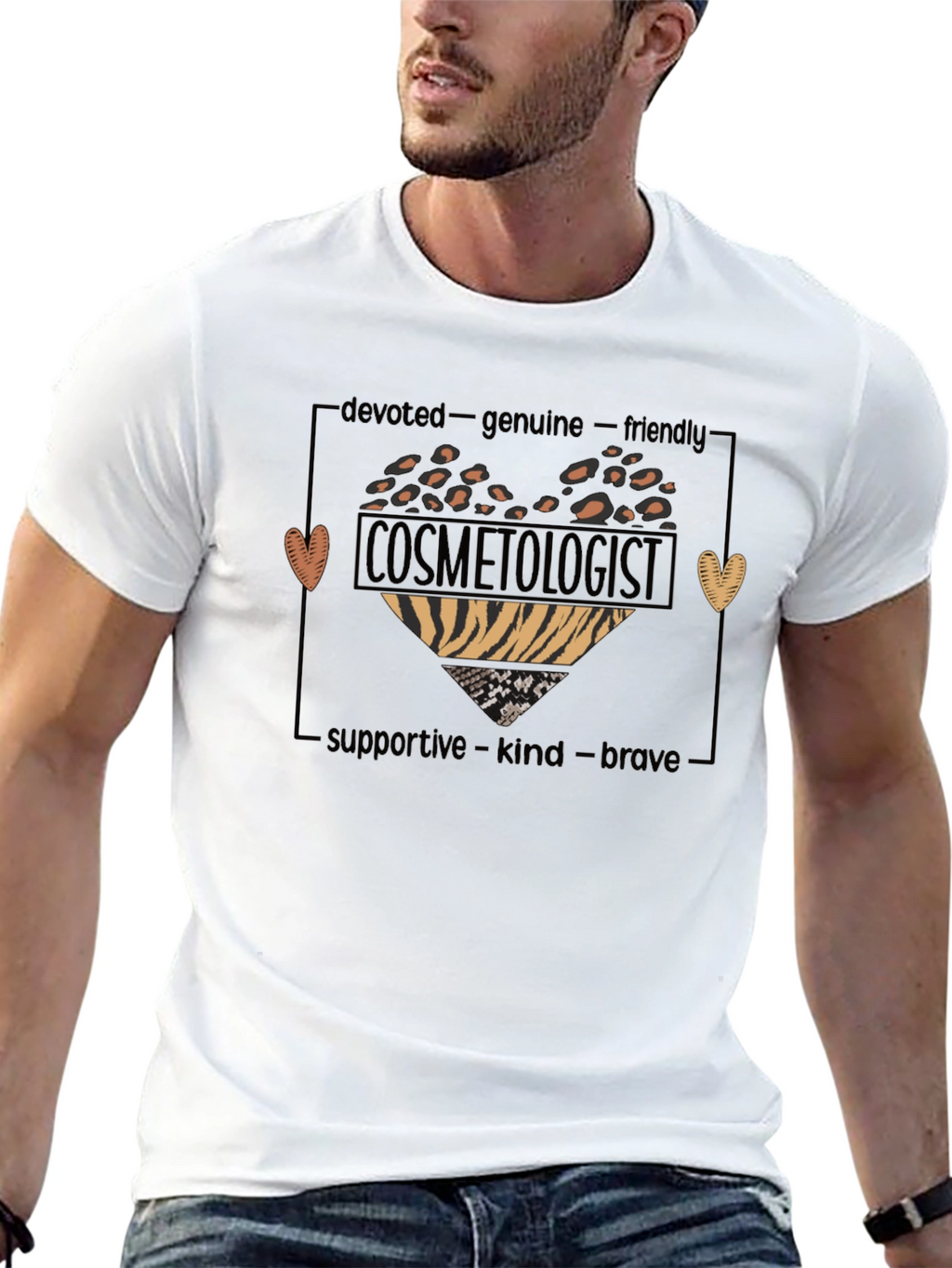 Cosmetologist Heart Graphic T-Shirt - Devoted Genuine & Friendly