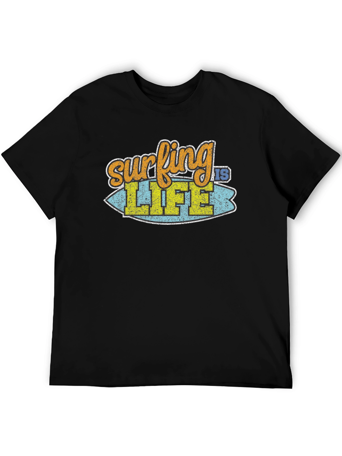 Surfing is Life Graphic Tee - Black Cotton T-Shirt
