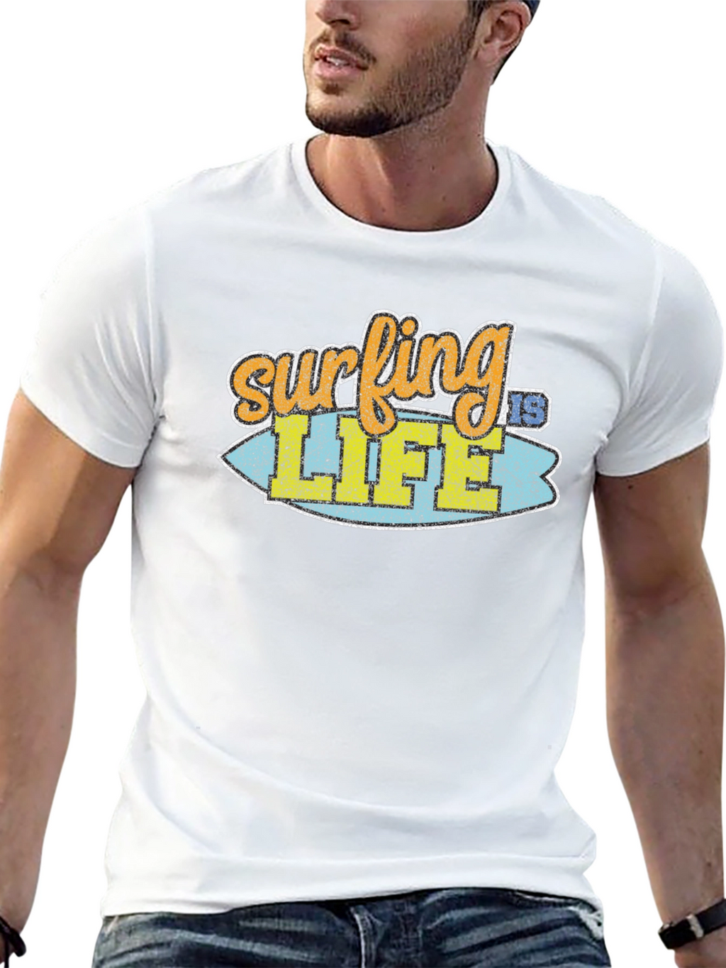 Surfing is Life Graphic Tee - Black Cotton T-Shirt